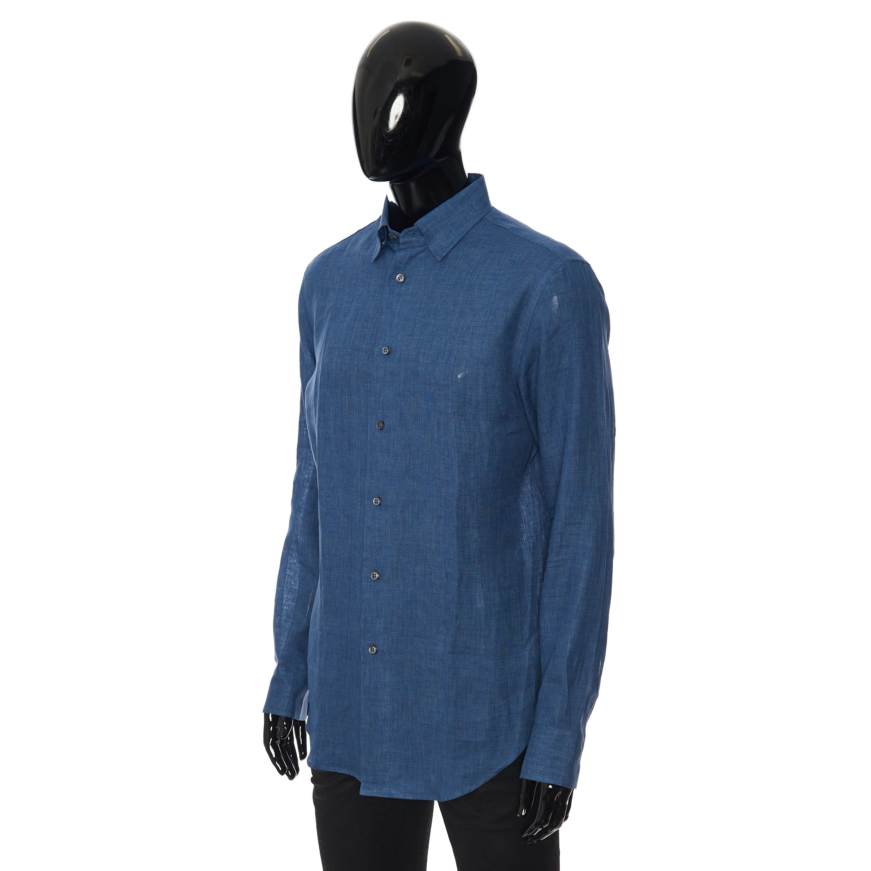 Brioni Royal Blue Linen Shirt - Longsleeve, Fitted Size US M / EU 48-50 / 2 - 2 Thumbnail