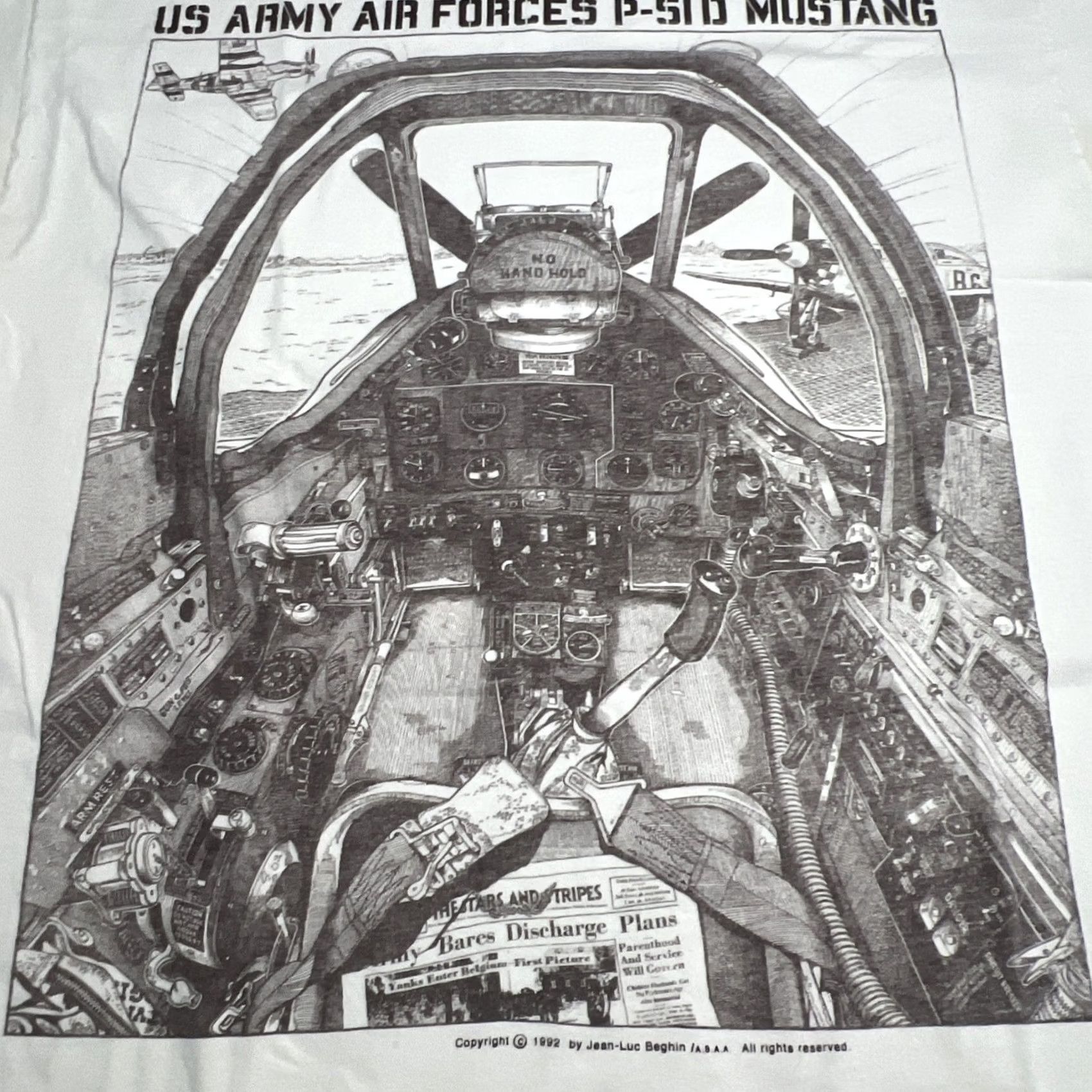 Vintage VINTAGE 1992 Aviation P-510 Mustang Cockpit T Shirt Men L White Graphic Tee 1990s Sportswear/Beach Mens Size US L / EU 52-54 / 3 - 3 Thumbnail