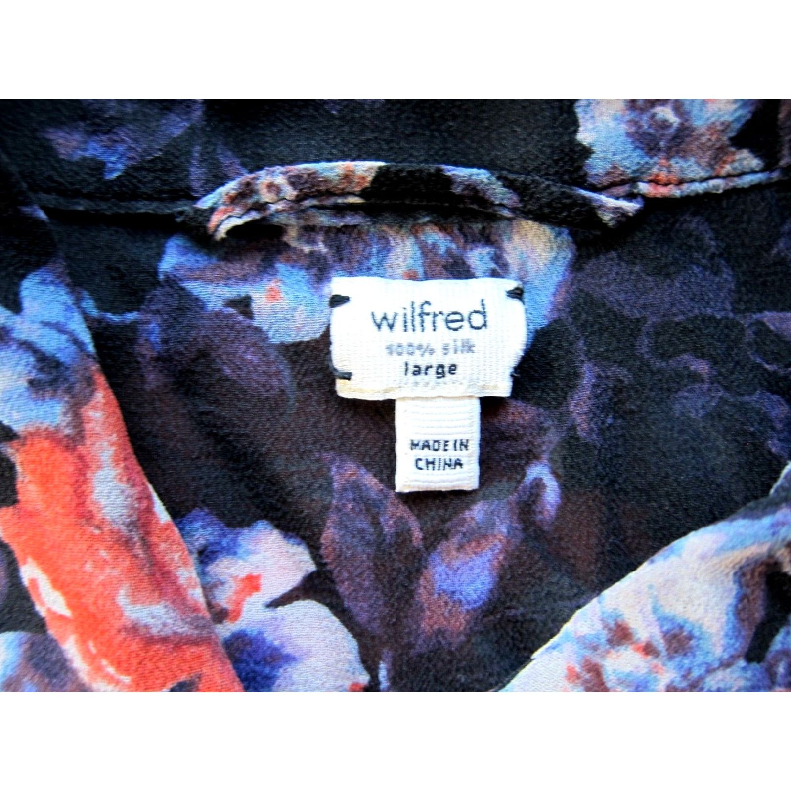 Vintage VINTAGE Wilfred 100% Silk Black Orange Purple Floral Button-Up Long Sleeve Blouse Large Size L / US 10 / IT 46 - 4 Thumbnail