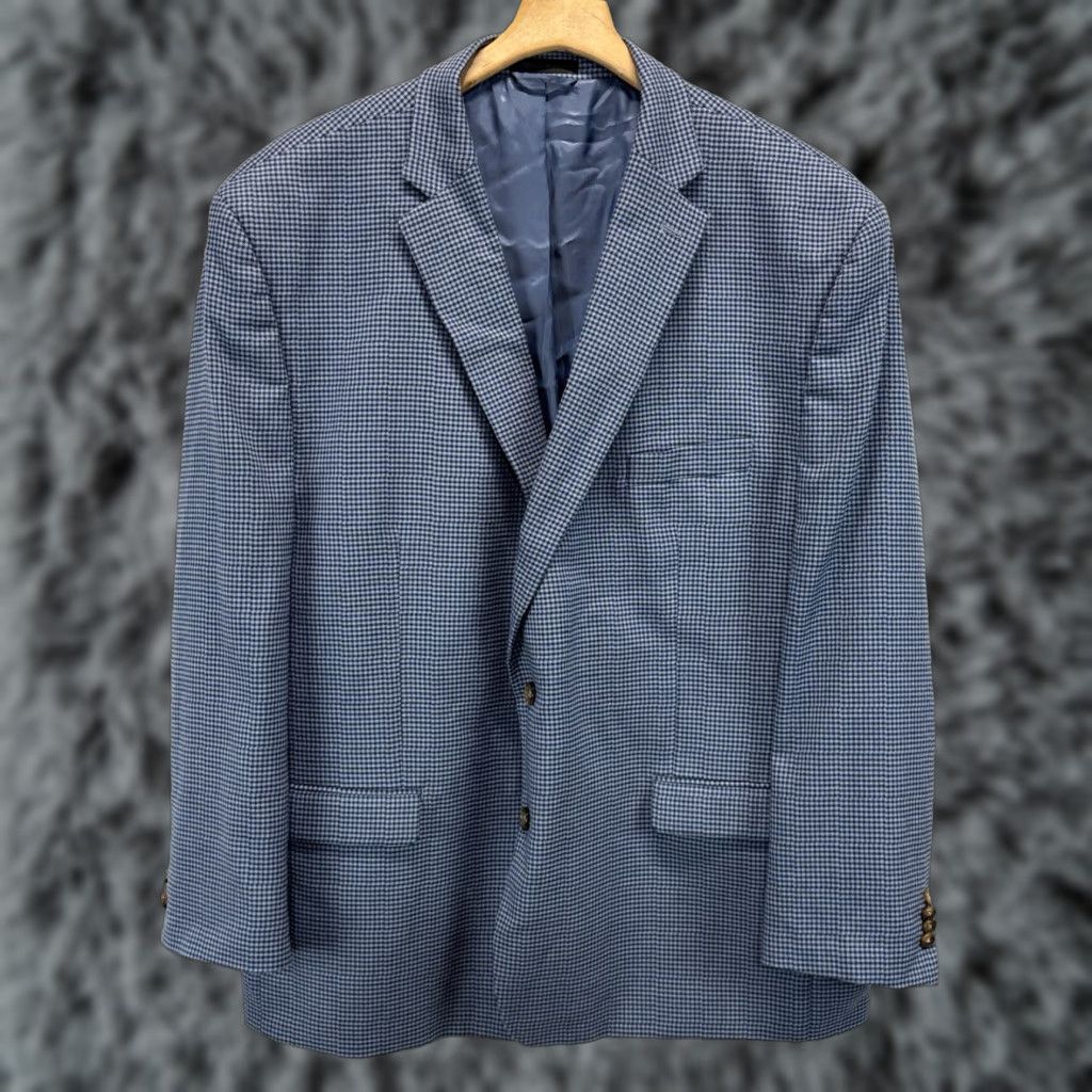 Ralph Lauren VINTAGE Lauren Ralph Lauren Sport Coat Blazer Jacket Men’s 54R Blue Small Check Gingham Blazer Mens 54R Blue Check Gingham Sports Coat Size 54R - 1 Thumbnail