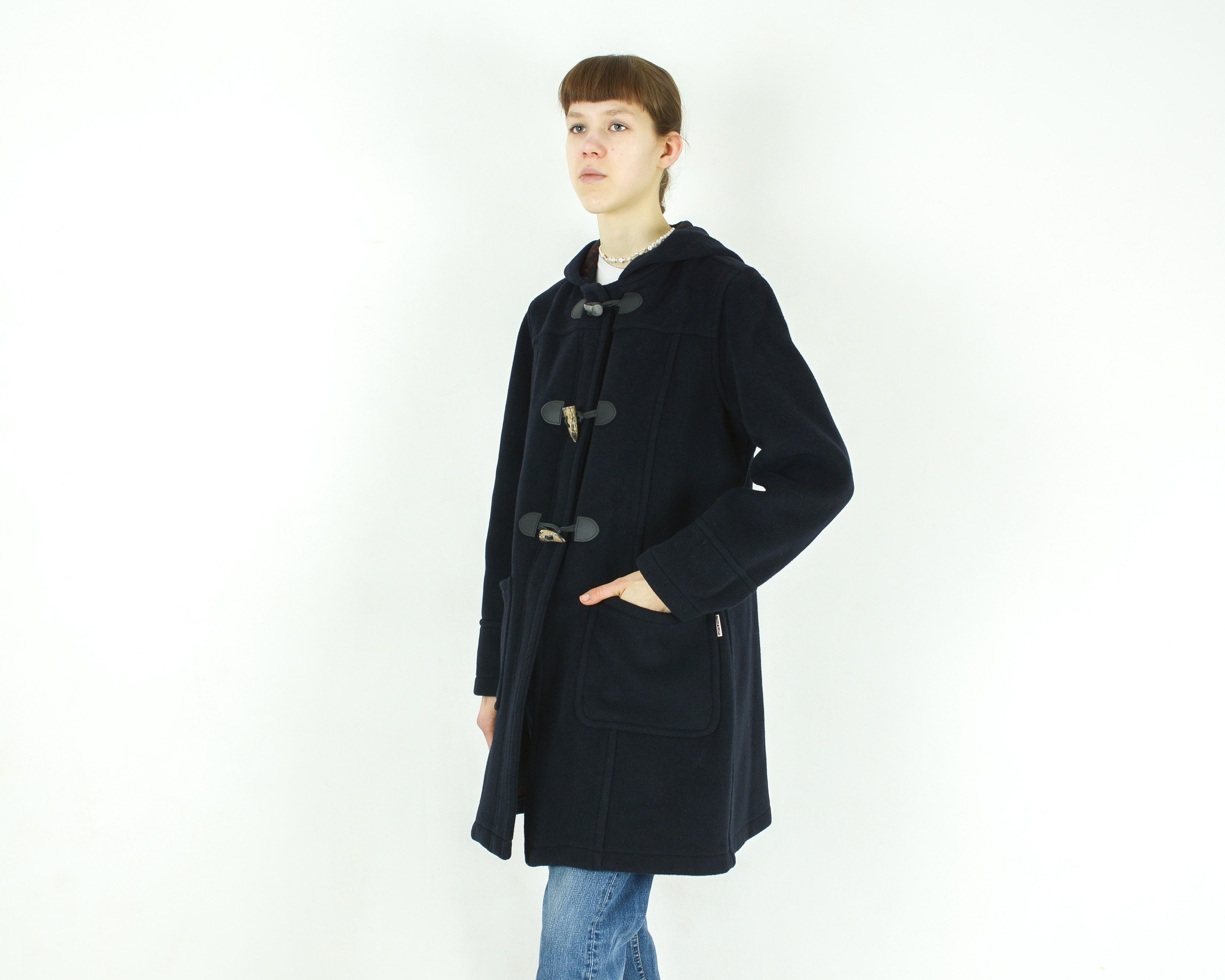 Vintage London Tradition Wool Duffle Coat Hooded Jacket Parka Zip Up Size L / US 10 / IT 46 - 3 Thumbnail