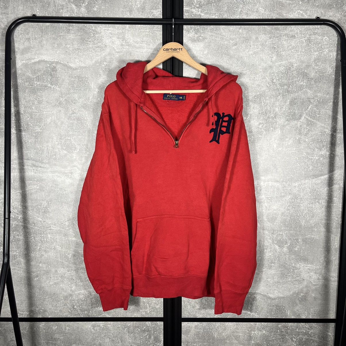 Ralph Lauren Vintage Ralph Lauren Old English P Half Zip Hoodie Red Size US XXL / EU 58 / 5 - 1 Thumbnail