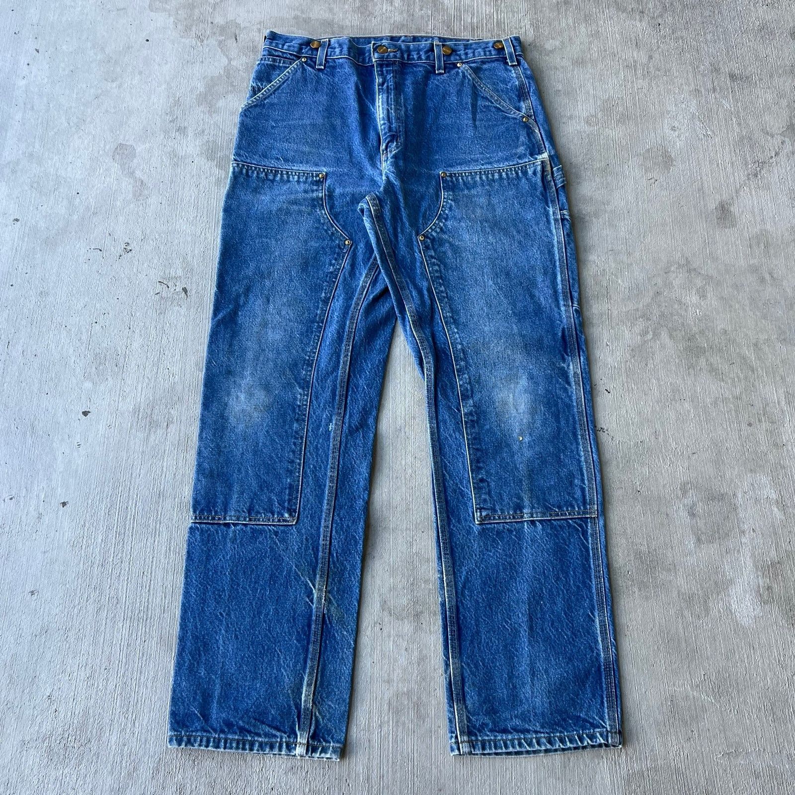 Carhartt × Vintage Carhartt faded denim blue jean double knee carpenter pants Size US 35 - 1 Thumbnail