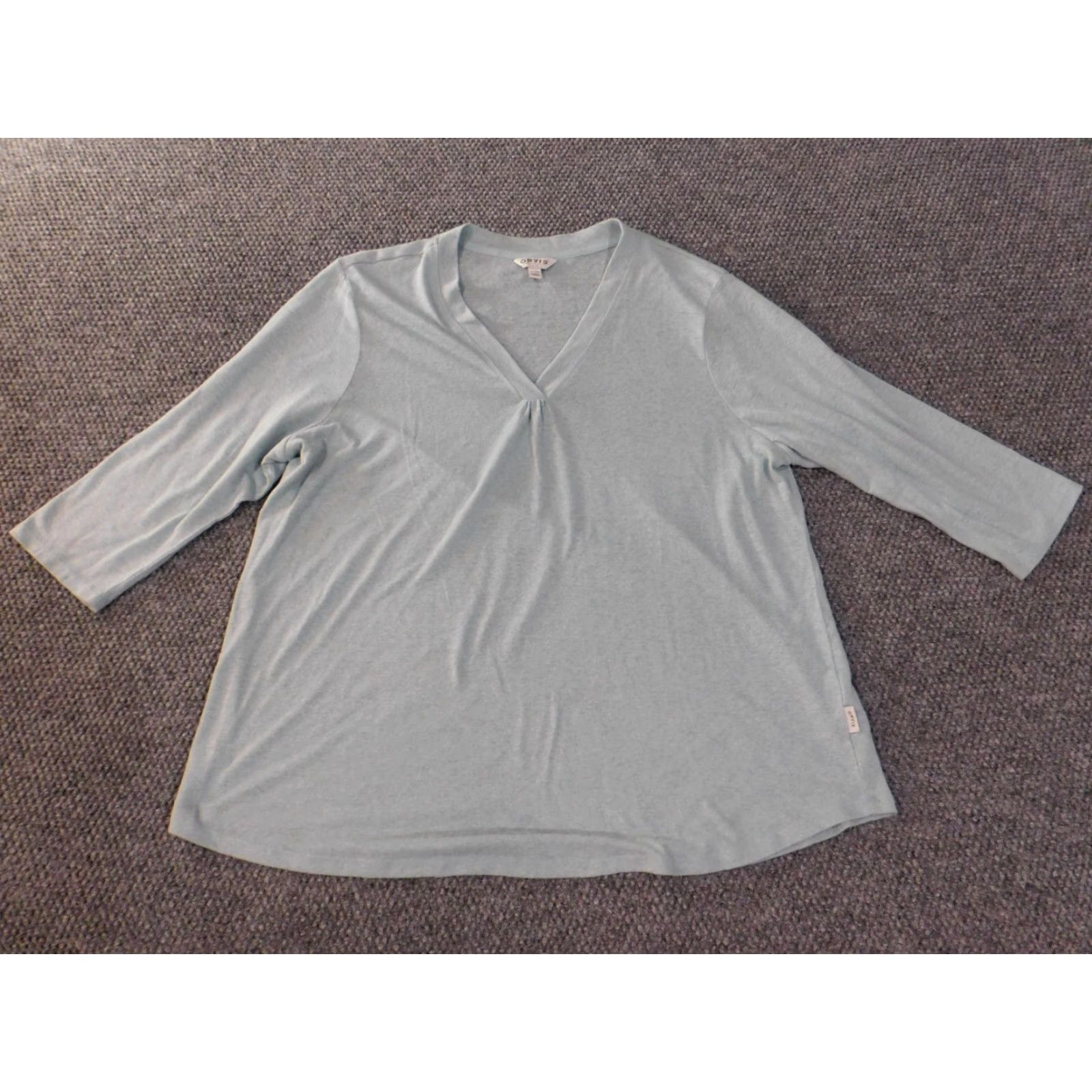 Orvis Orvis Blouse Shirt Women 2XL Blue Linen Knit V-Neck Pullover Casual Stretch Classic Regular Size XXL / US 16-18 / IT 52-54 - 2 Thumbnail