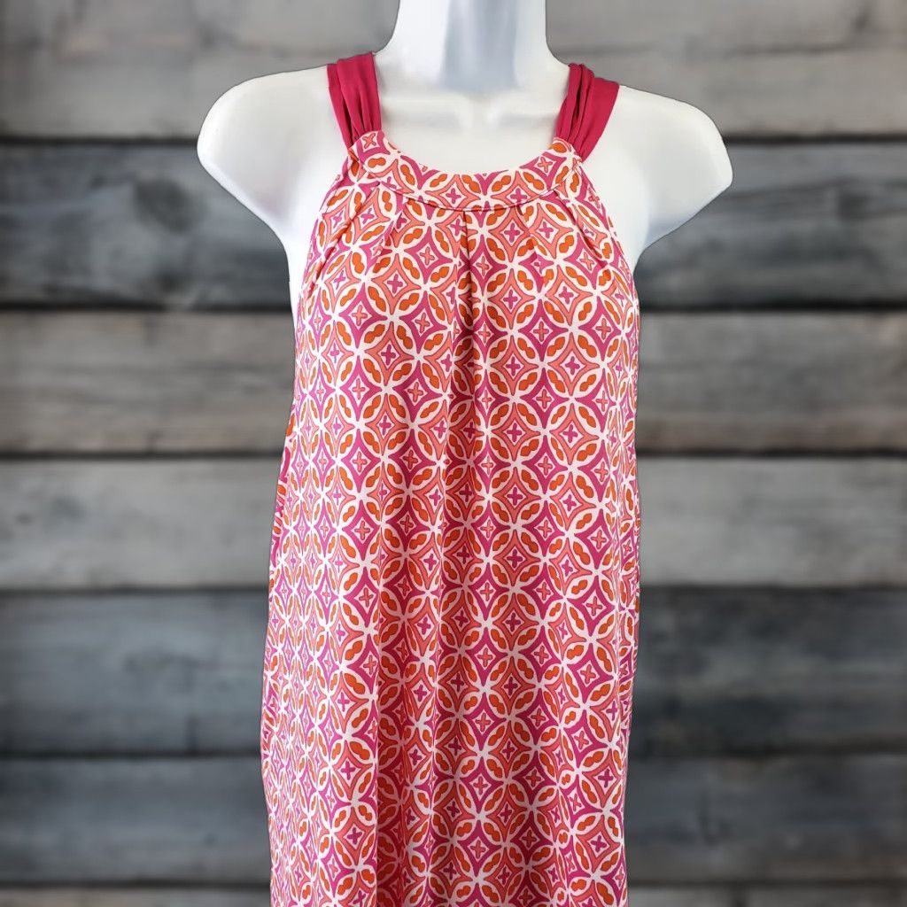 Vintage Mud Pie Womens Dress Sz Medium Pink Orange Printed Sleeveless Scallop Hem Shift Size M / US 6-8 / IT 42-44 - 1 Thumbnail
