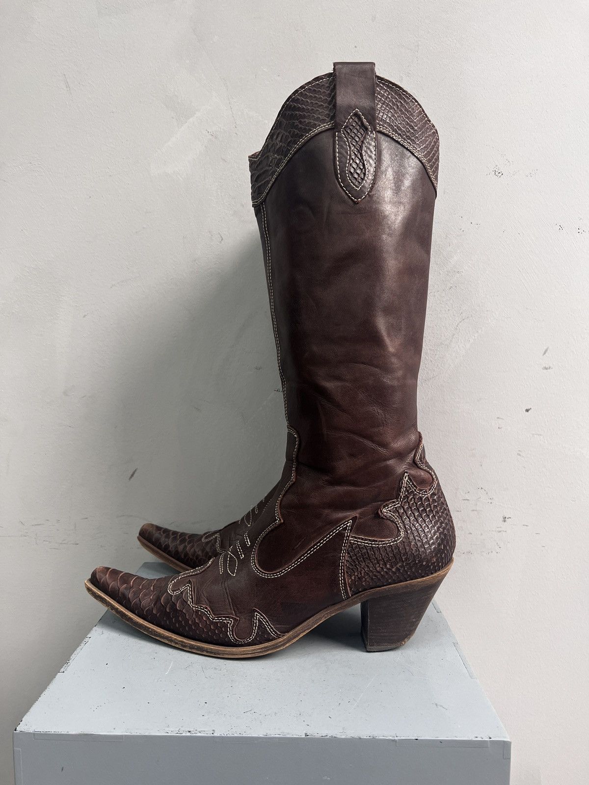 If Six Was Nine Guidi style Brown Leather Cowboy Boots Snakeskin Detail 41 Size US 8 / EU 41 - 4 Thumbnail