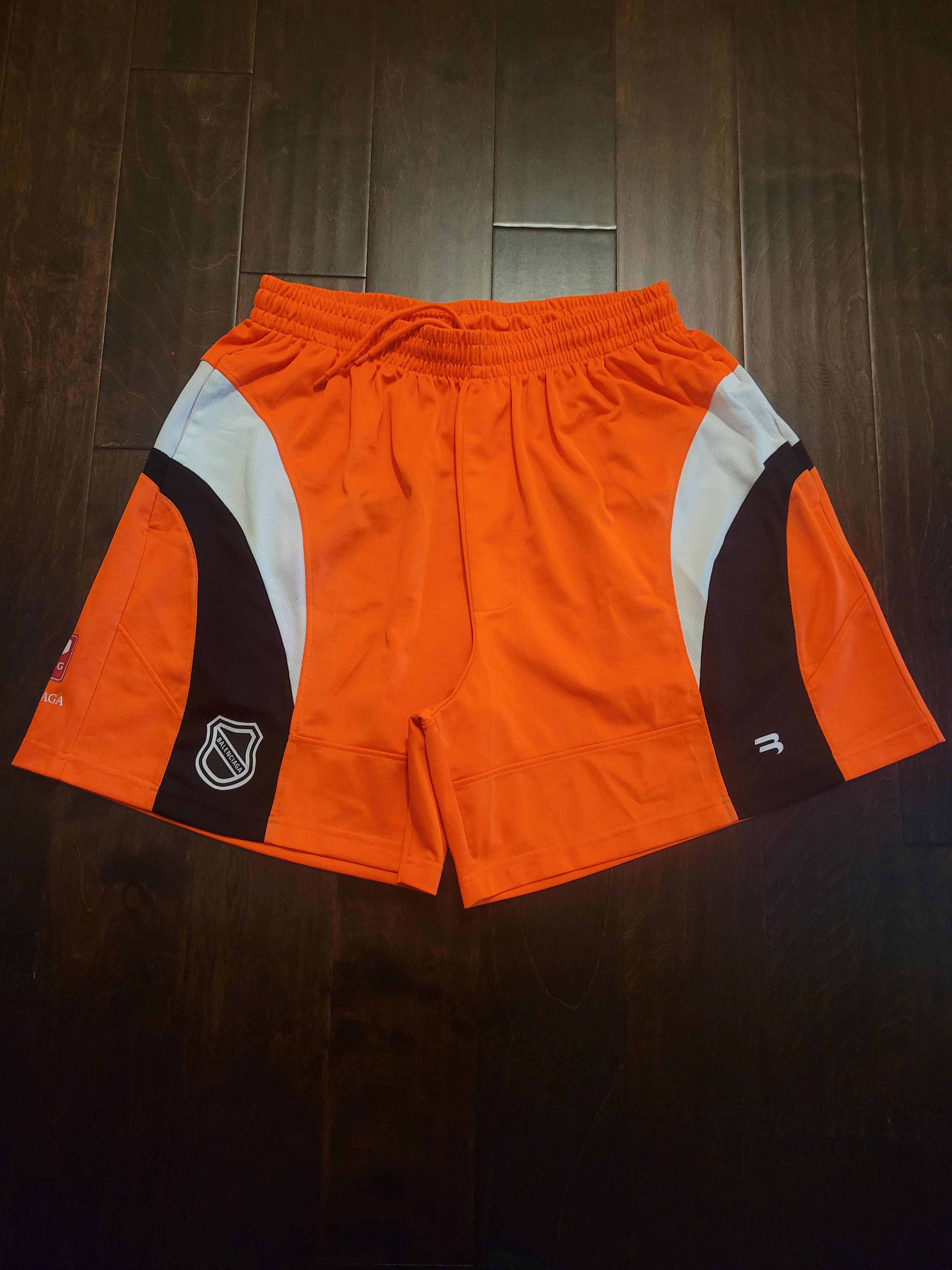 Pre-owned Balenciaga Orange Hockey Jersey Sports Logo Shorts