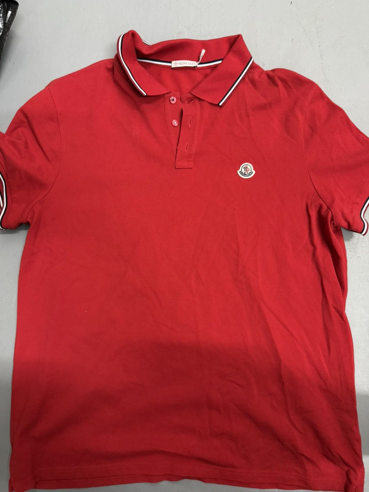 Moncler Moncler Red Classic Flag-Trim Polo Size US S / EU 44-46 / 1 - 1 Thumbnail
