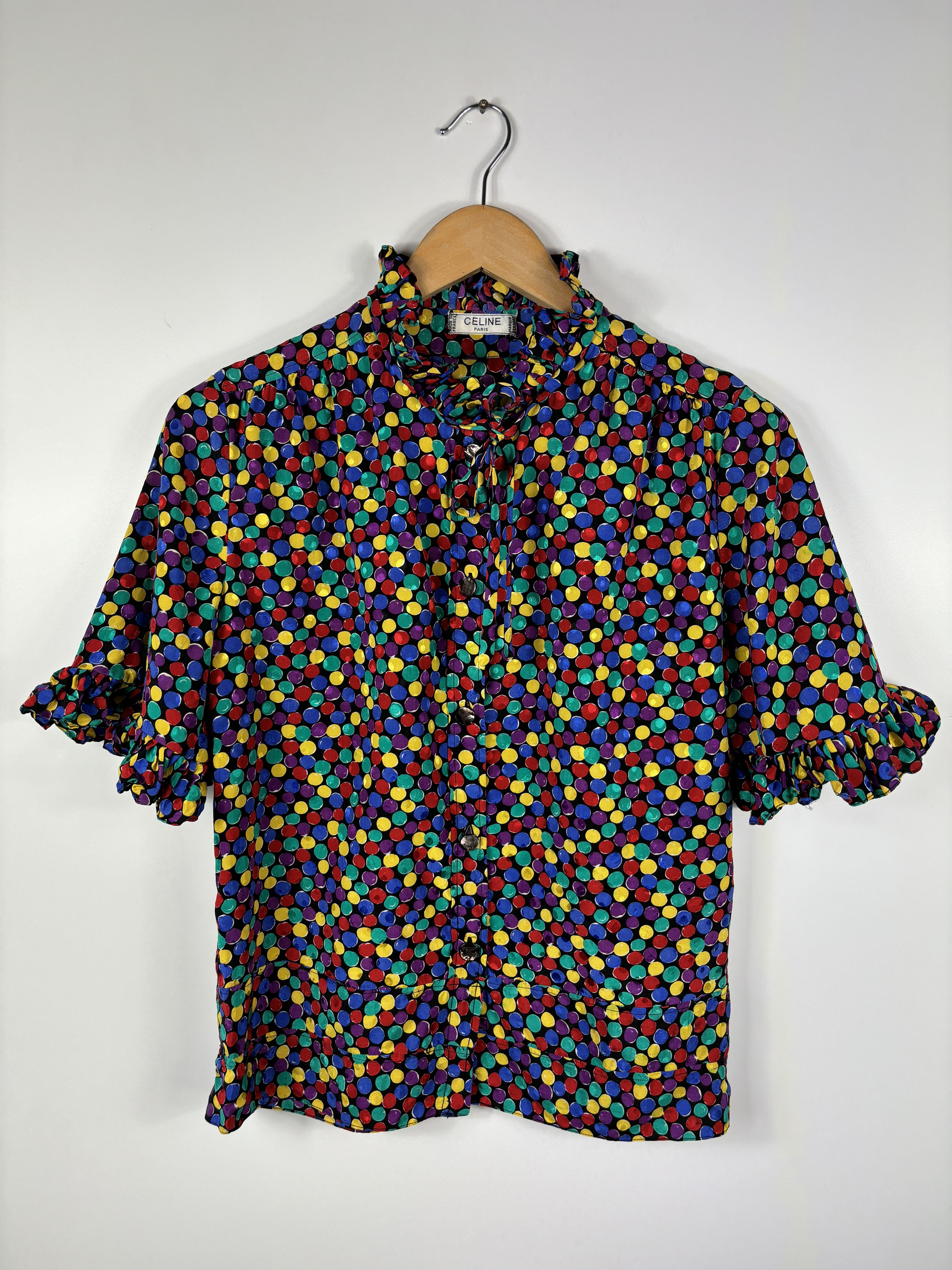 image of 80-90S Celine Colorful Silk Blouse Shirt ~S, Women's (Size Small)