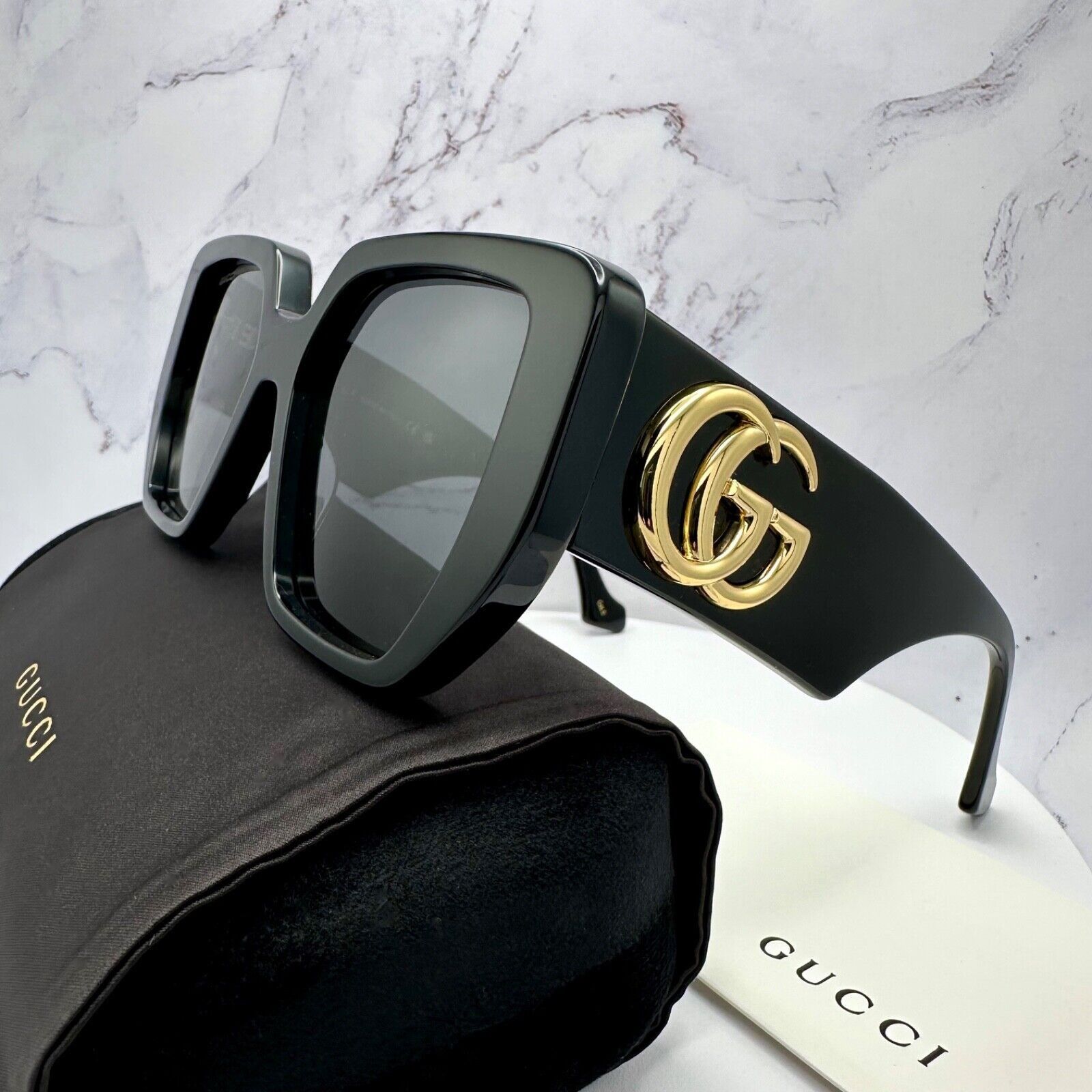 Gucci New GUCCI Sunglasses Black Gold Size ONE SIZE - 19 Thumbnail