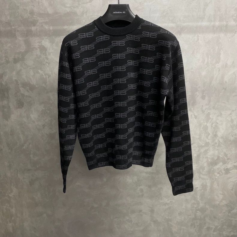 Balenciaga Balenciaga Logo All-Over Print Knit Black Sweater - dmc Size US XS / EU 42 / 0 - 1 Thumbnail