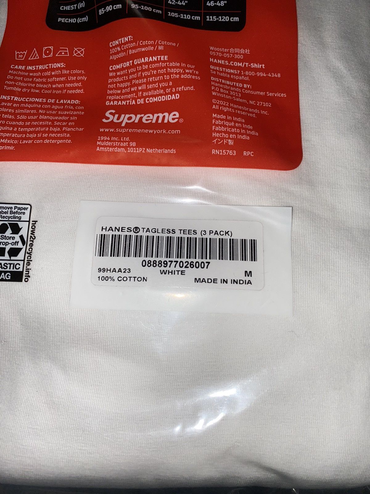Hanes × Supreme Supreme Tagless Tees (3 Pack) MEDIUM Size US M / EU 48-50 / 2 - 2 Thumbnail