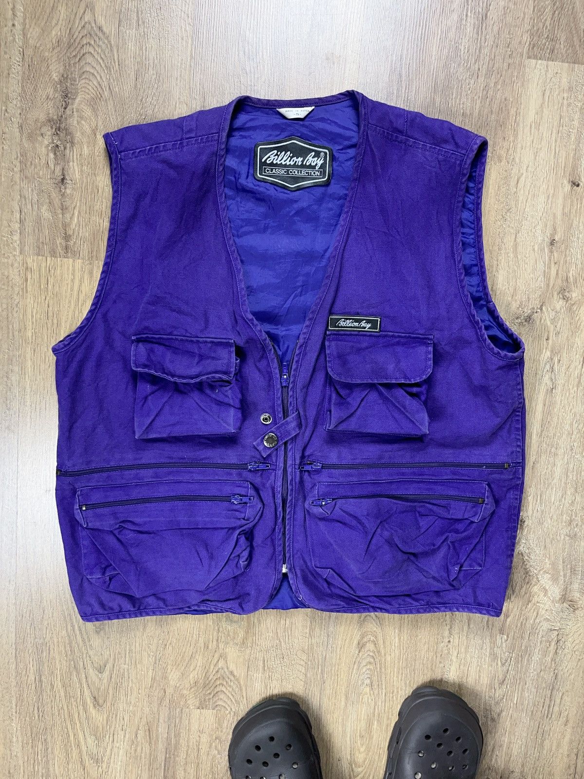 image of 90's Vintage Rave Cargo Purple Vest Jacket Multipocket, Men's (Size Small)