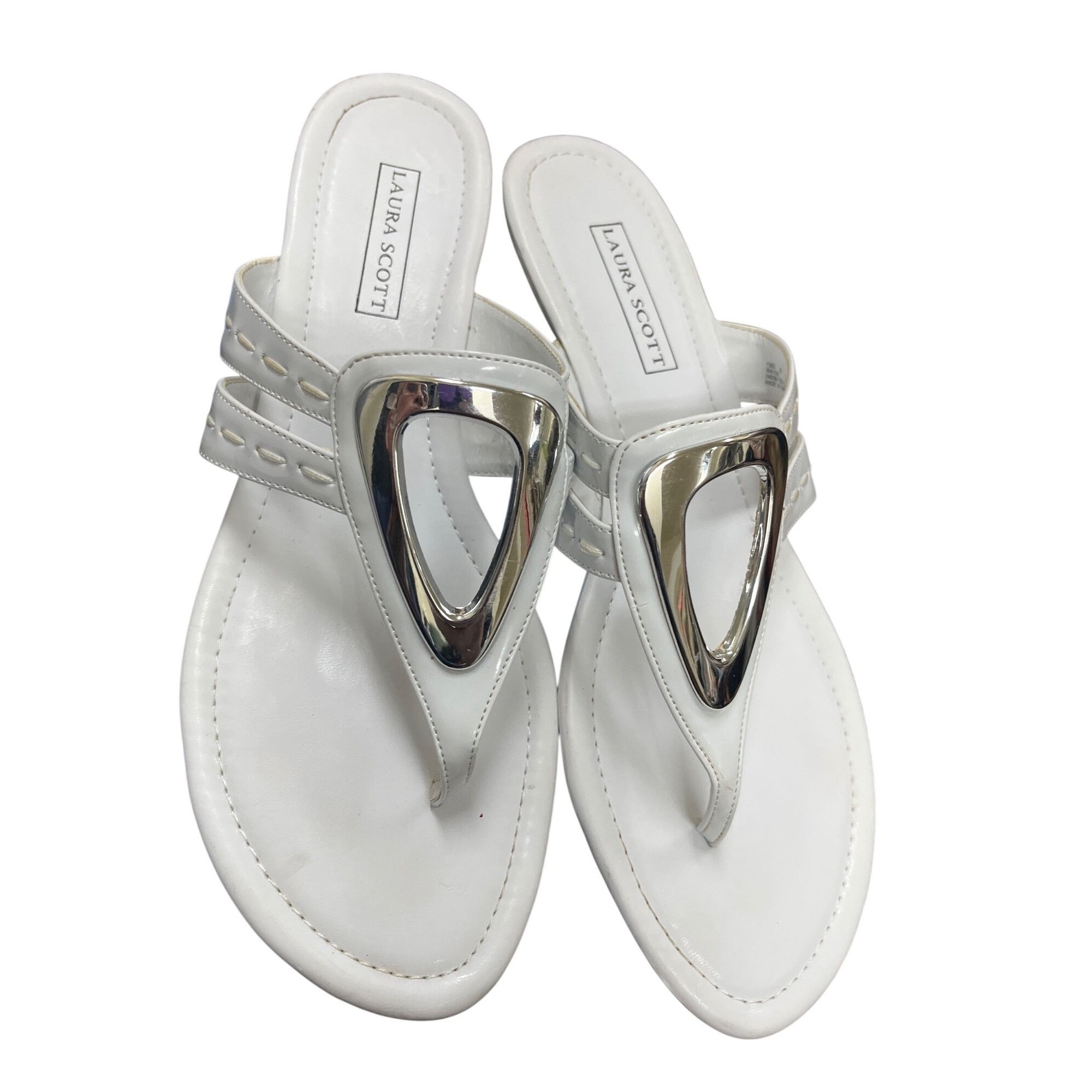 Other Laura Scott wms white silver accent slip open toe sandals sz Size US 9.5 / IT 39.5 - 11 Thumbnail