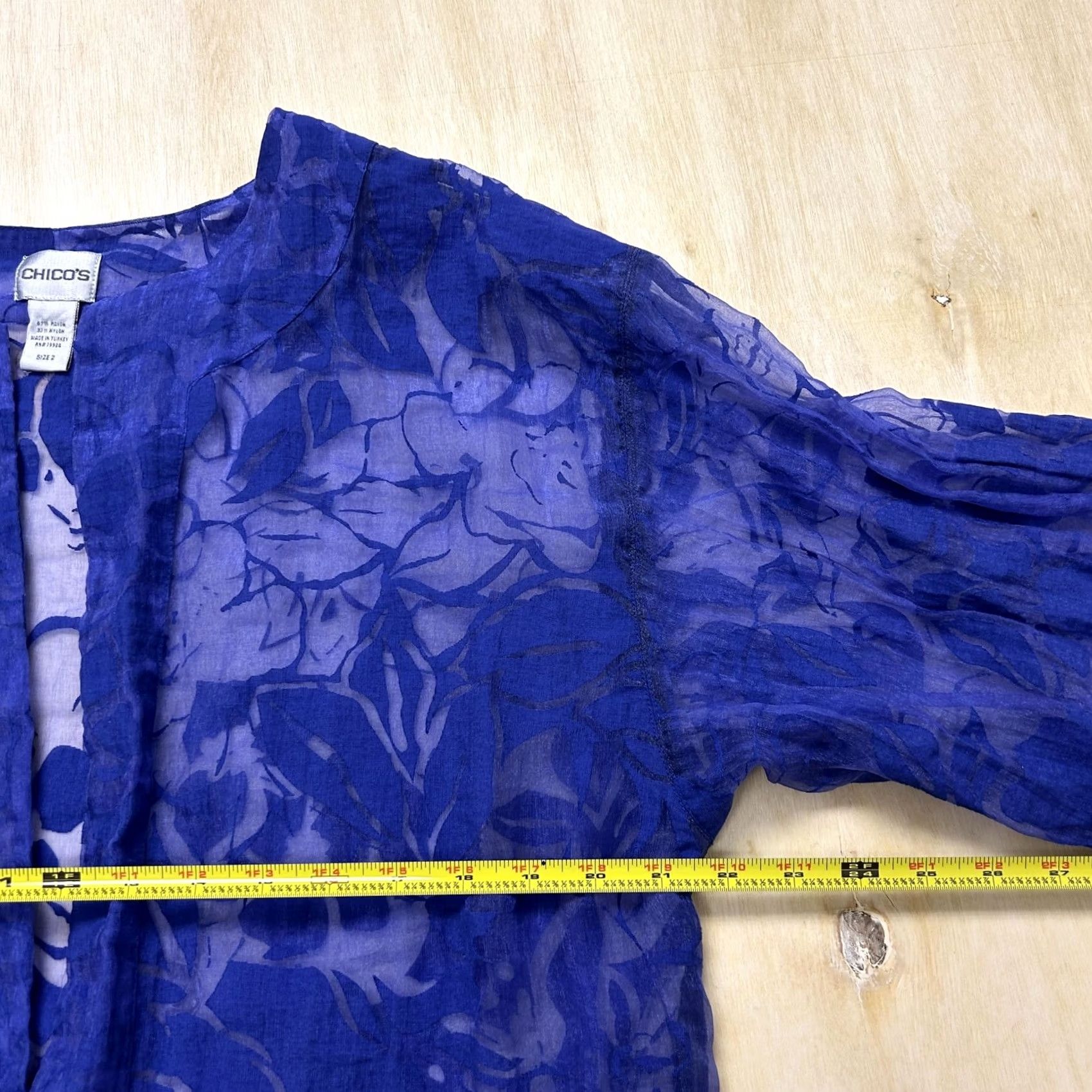 Vintage Chico's Blue Floral Kimono Blouse Womens 2 Lightweight 3/4 Sleeve Open Front Size XS / US 0-2 / IT 36-38 - 5 Thumbnail