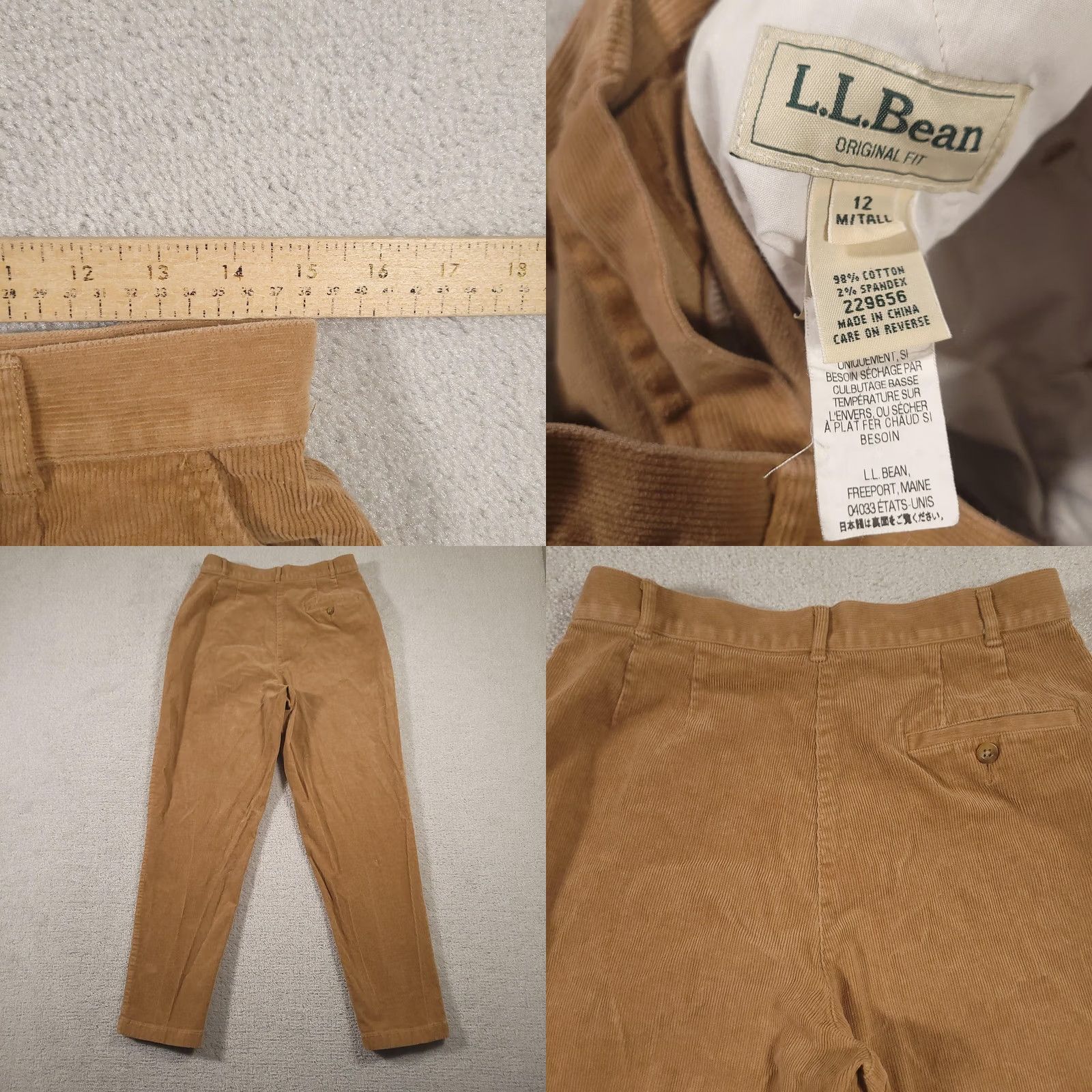 Vintage L.L.Bean Pants Womens 12 Tall Corduroy Original Fit Stretch Brown Camel Tapered Inseam 31in Zip Back Pocket Women Mens Girls Size 34" / US 12 / IT 48 - 8 Thumbnail