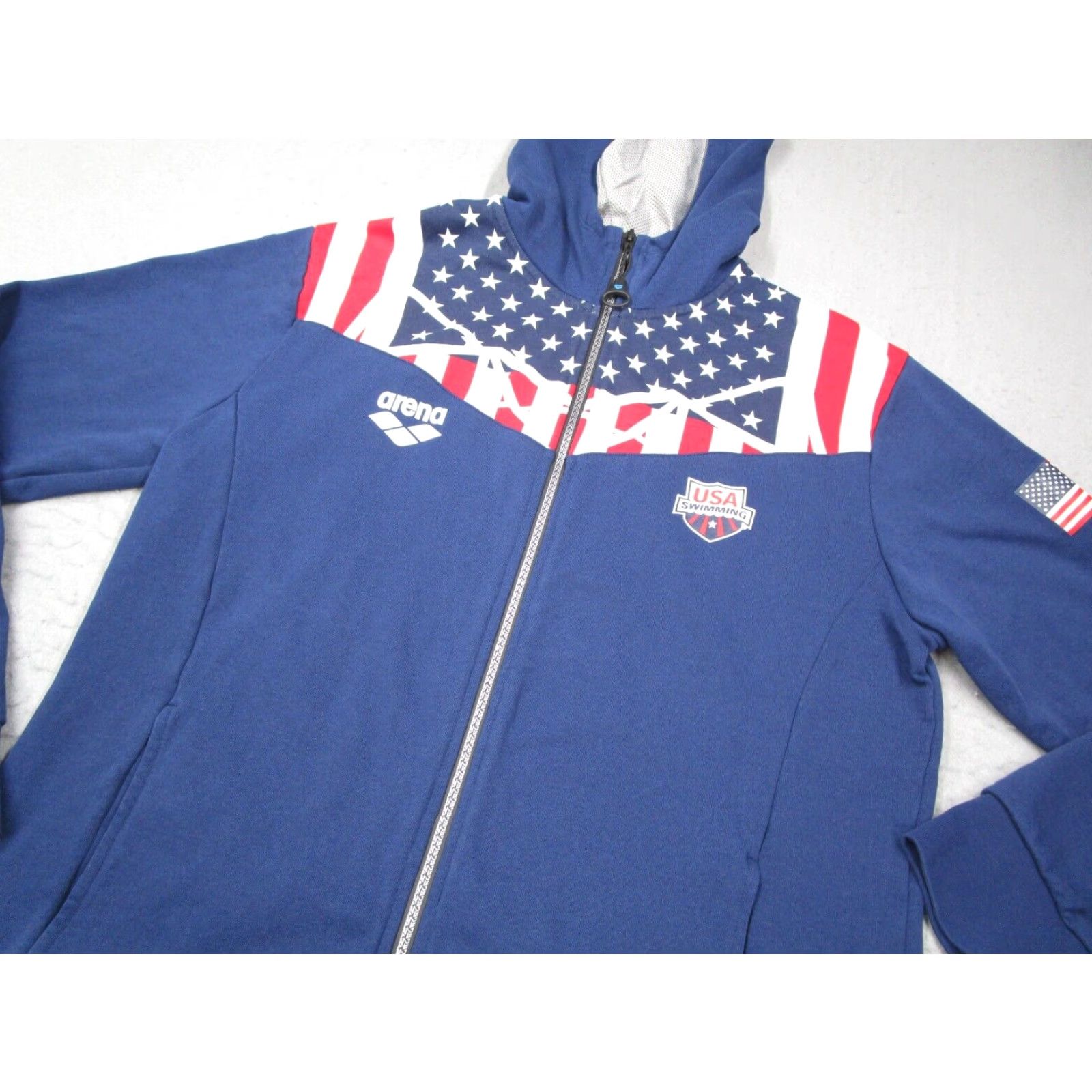 Vintage Arena USA Swimming Hoodie Mens Medium Blue Full Zip Cotton Jacket Size US M / EU 48-50 / 2 - 2 Thumbnail