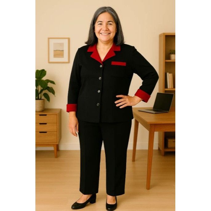 Vintage Sag Harbor Petite M Black Red Contrast Trim Button Front Bla Size M / US 6-8 / IT 42-44 - 2 Thumbnail