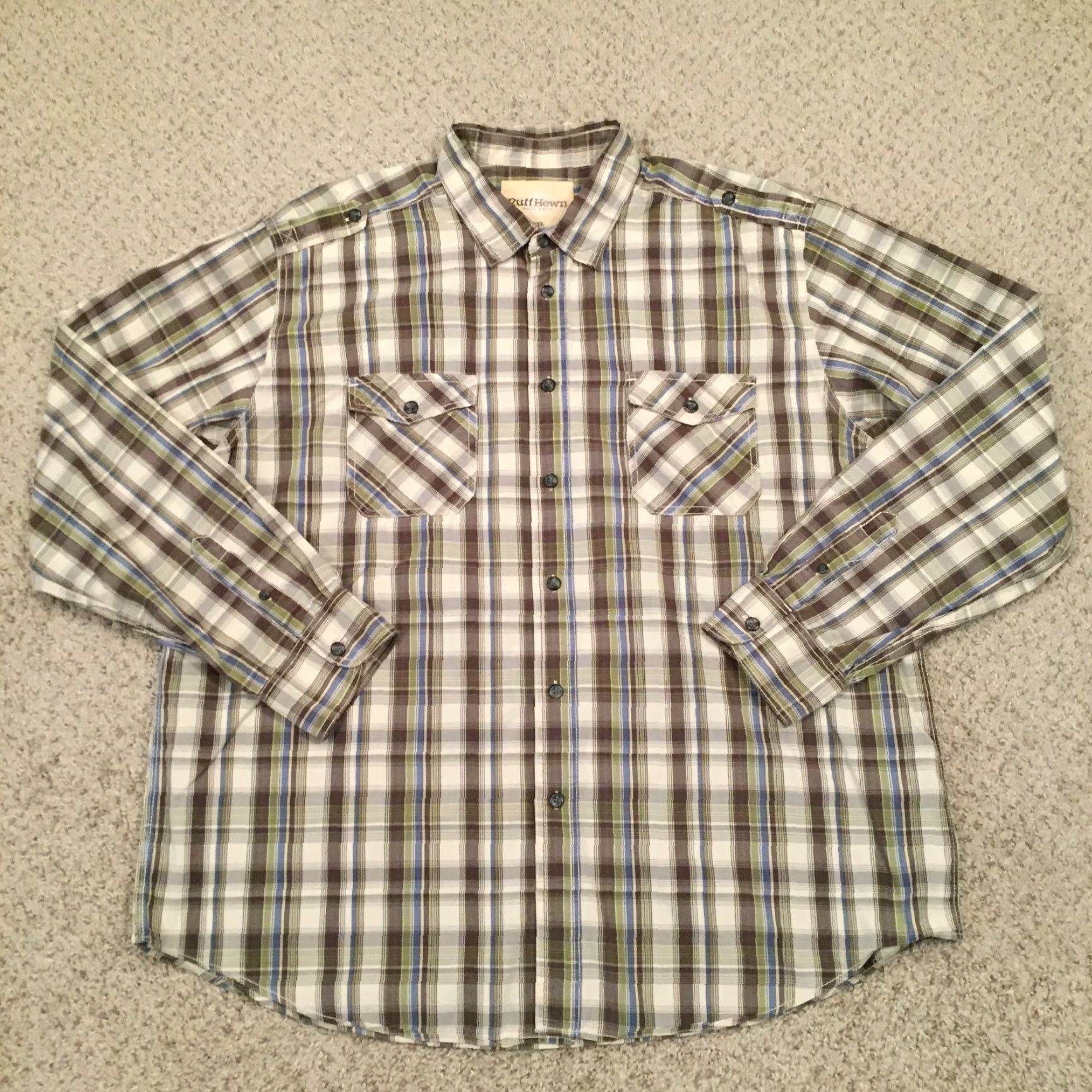 Vintage Ruff Hewn Shirt Mens XXL Green Plaid Long Sleeve Button-Up Shirt Mens Size US XXL / EU 58 / 5 - 2 Thumbnail
