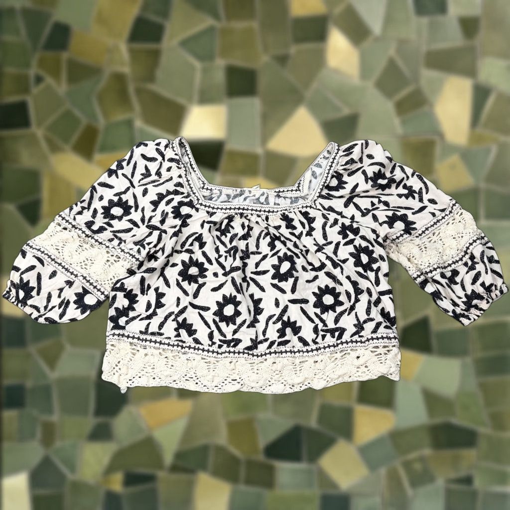 Christian Siriano Christian Siriano Shirt Womens Small White Linen Blend Boho Crop Top Size S / US 4 / IT 40 - 1 Thumbnail