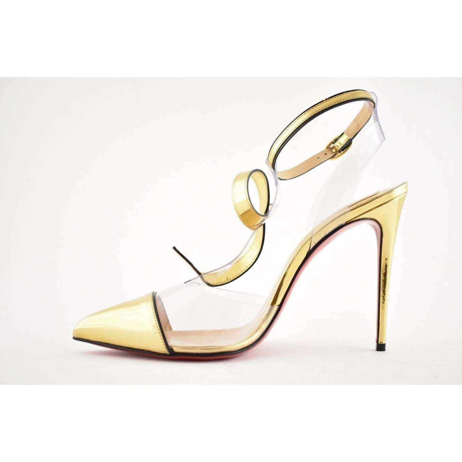 Christian Louboutin Alta Firma 100 Gold PVC T Strap Ankle Heel Sandal Pump 35 Size US 5 / IT 35 - 9 Thumbnail
