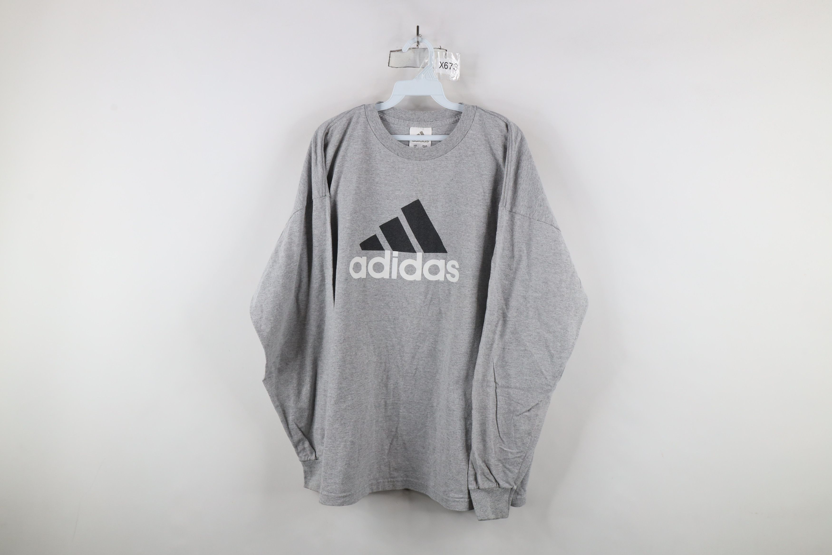 Adidas × Vintage Vintage 90s Adidas Logo Long Sleeve T-Shirt Heather Gray USA Size US XXL / EU 58 / 5 - 1 Thumbnail