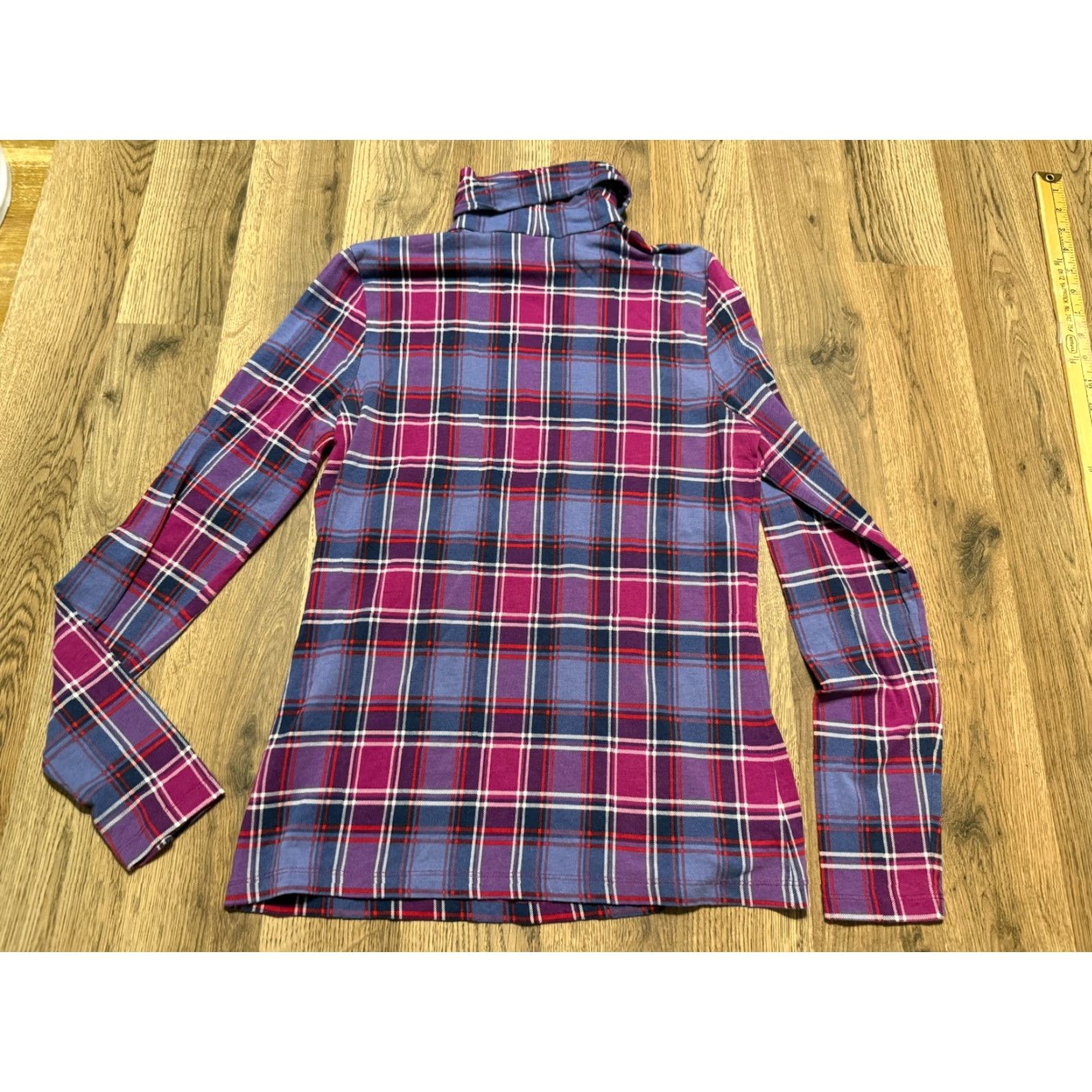 Lands' End Lands' End Shirt Womens Small Purple Plaid Red White Blue Turtle Neck Shaped Fit Size S / US 4 / IT 40 - 2 Thumbnail