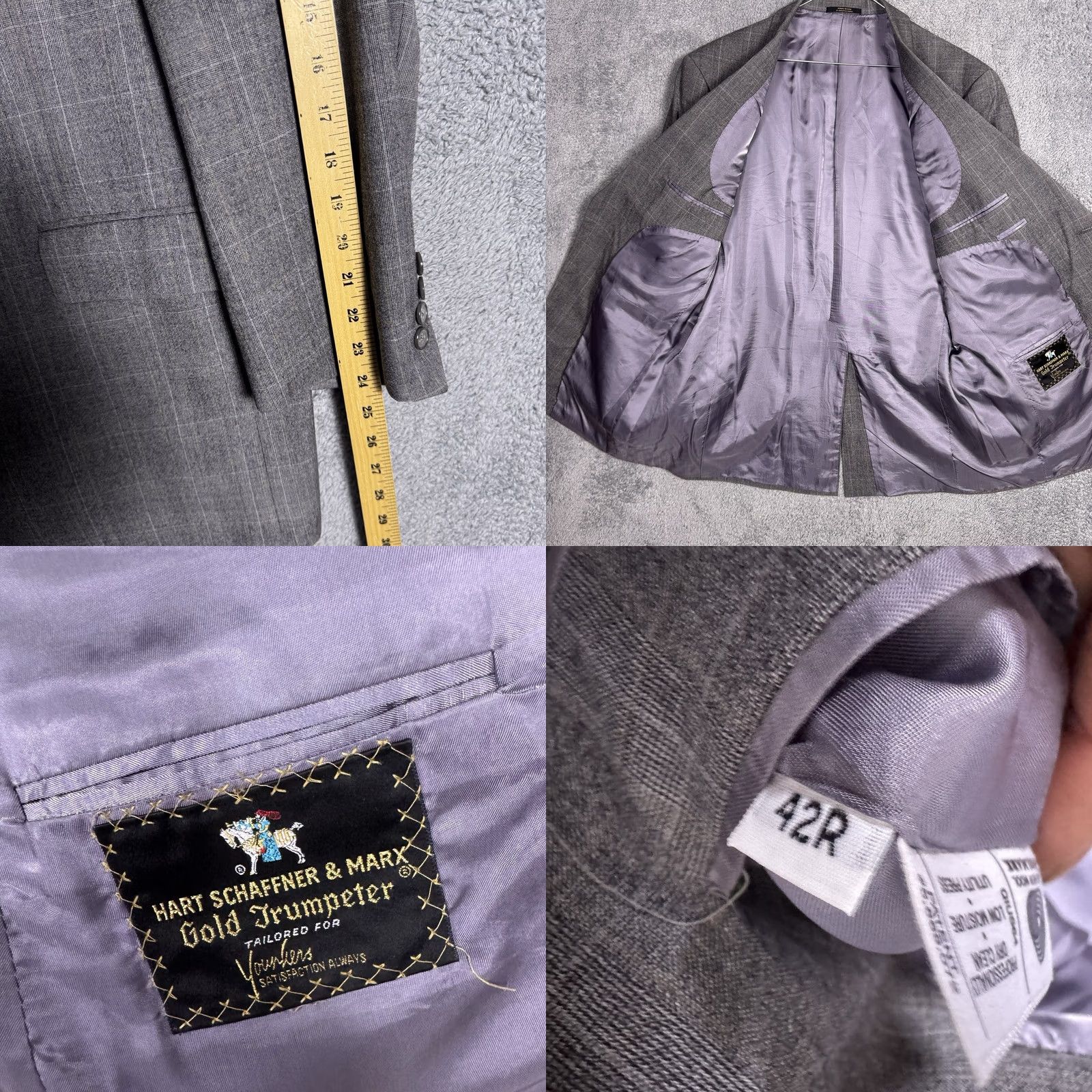 Hart Schaffner Marx Hart Schaffner Marx Suit Men 42R 34x28 Raised Napped Wool Gray Trumpeter Gold Size 42R - 8 Thumbnail