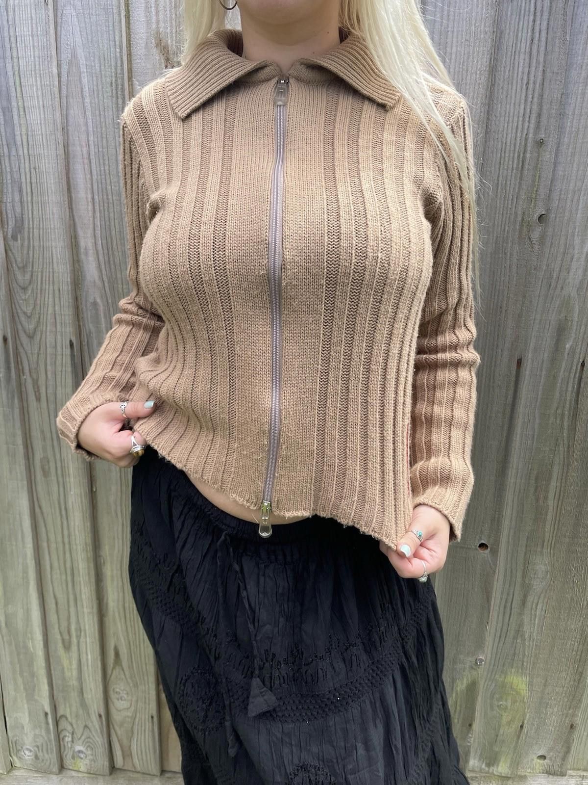 Designer Vintage 90s Prada Ribbed Collared Wool Zip Up Jacket Size M / US 6-8 / IT 42-44 - 3 Thumbnail