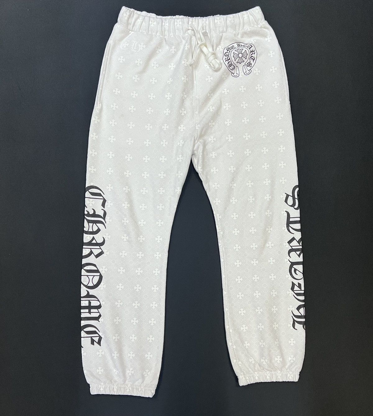 image of Chrome Hearts Plus Cross All Over Print Sweatpants "white", Men's (Size 32)