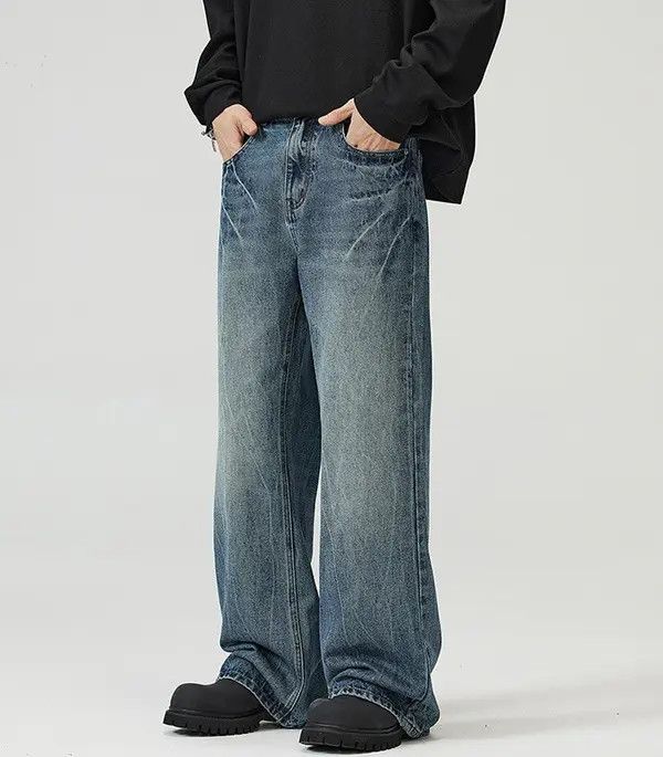 Japanese Brand Lightning Pattern Vintage Wash Straight Bootcut Jeans Size US 32 / EU 48 - 1 Thumbnail