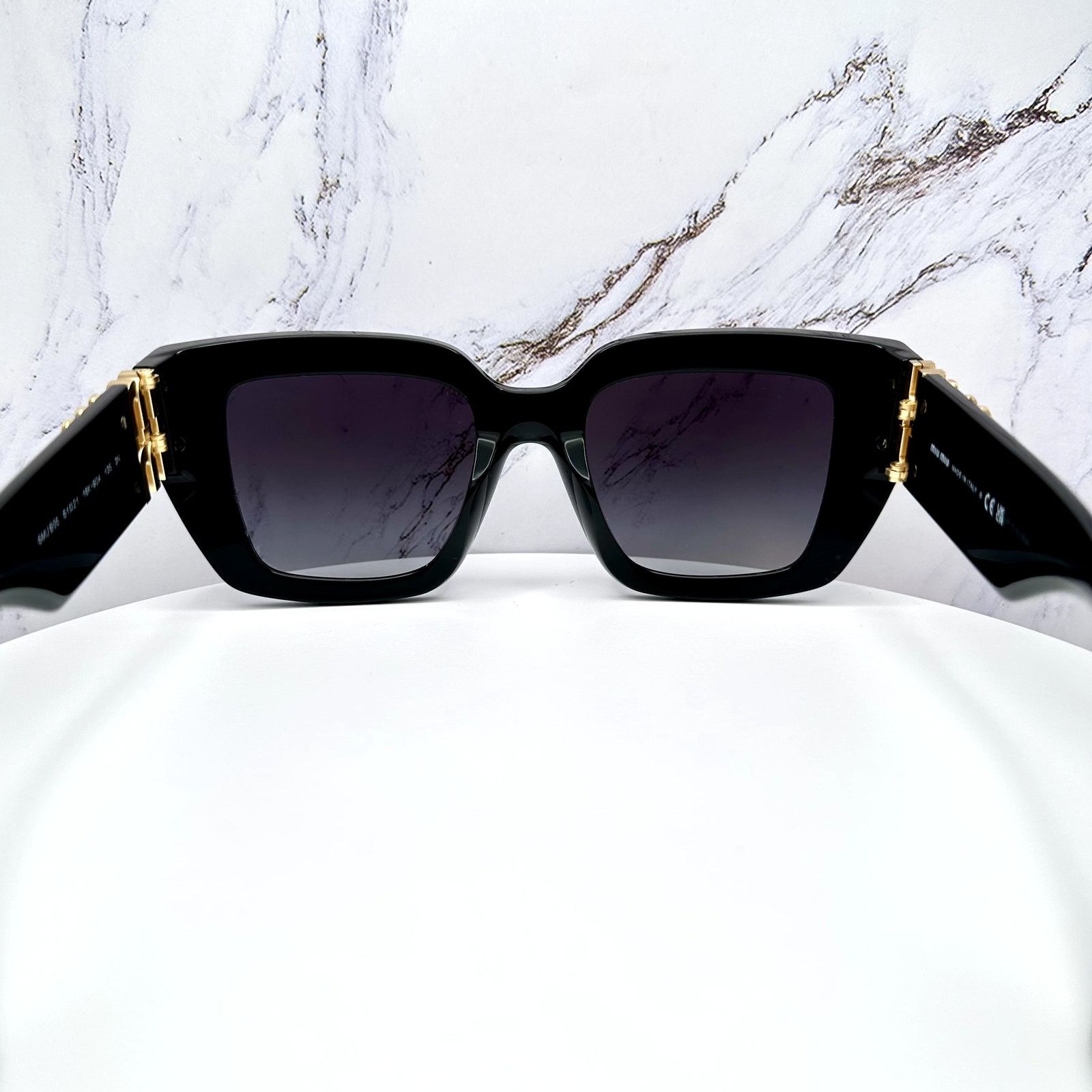 Miu Miu New MIU MIU Sunglasses Black Square Gold Metal Authentic Size ONE SIZE - 19 Thumbnail