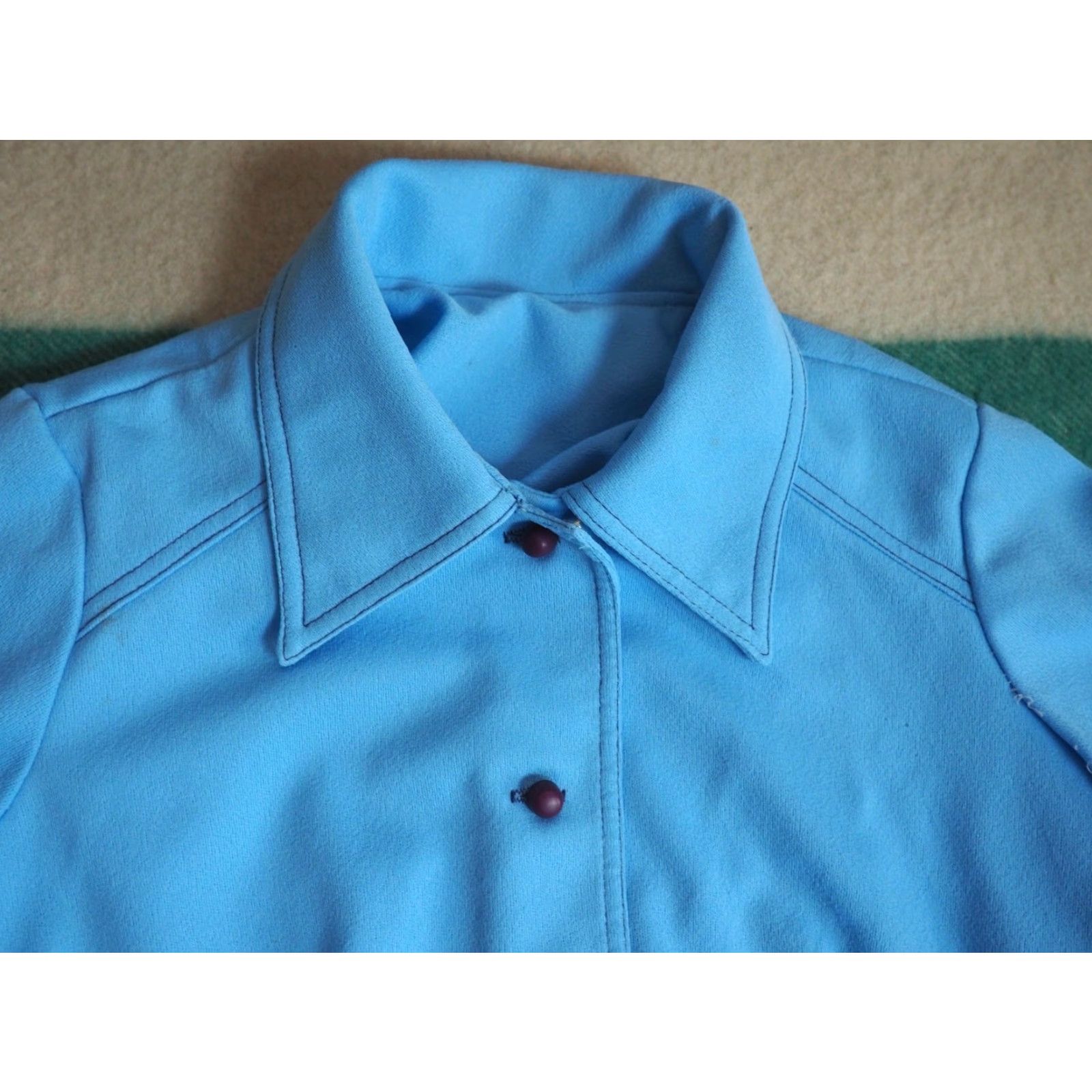 Vintage VINTAGE Ni Tod 70s Sky Blue Button Jacket Womens M Poly Jacket Boho Hippy Disco 1970s Blue Mens/Womens (adjusted) Size M / US 6-8 / IT 42-44 - 3 Thumbnail