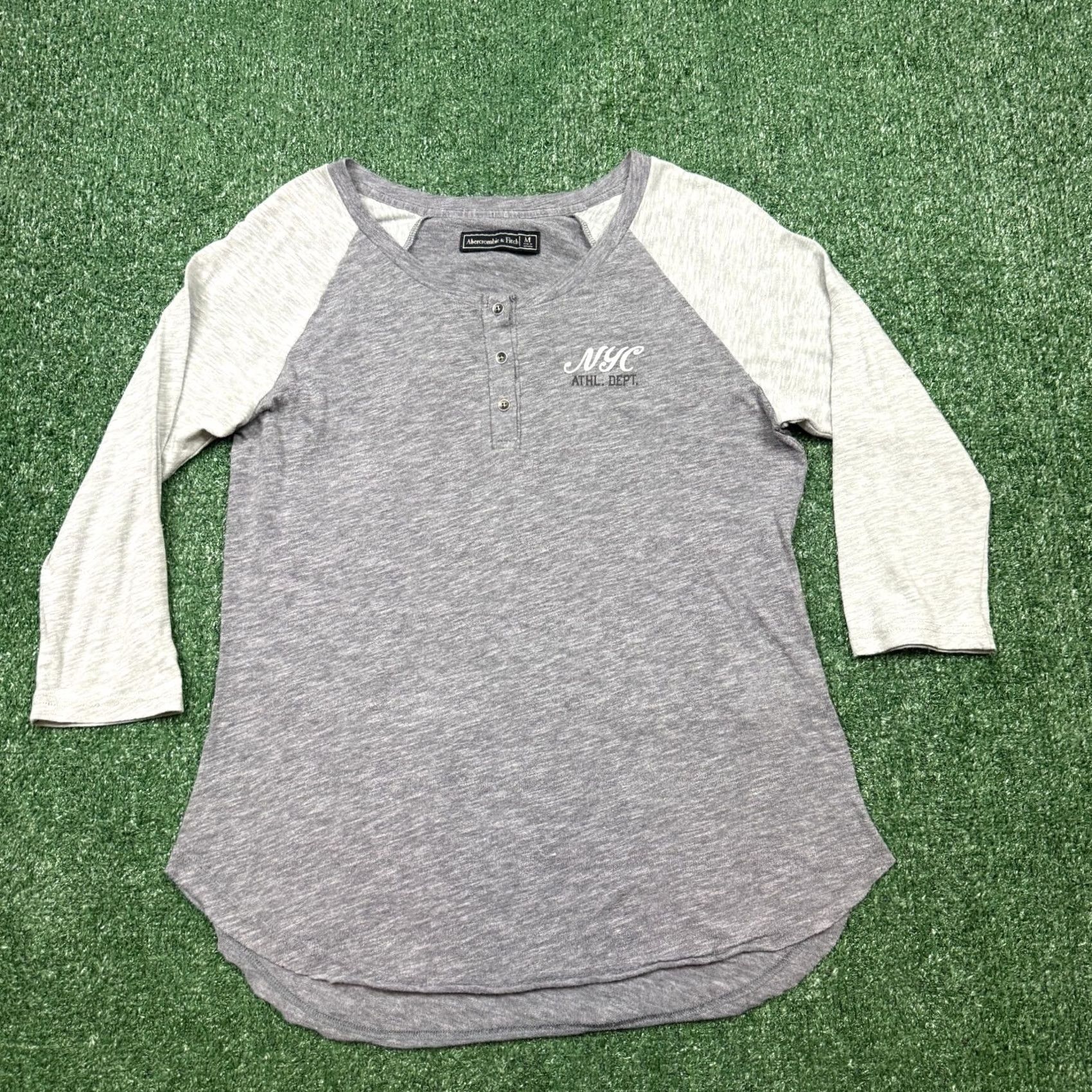 Abercrombie & Fitch Abercrombie & Fitch Henley Raglan T Shirt Women's M Gray Casual Shirt Size M / US 6-8 / IT 42-44 - 6 Thumbnail
