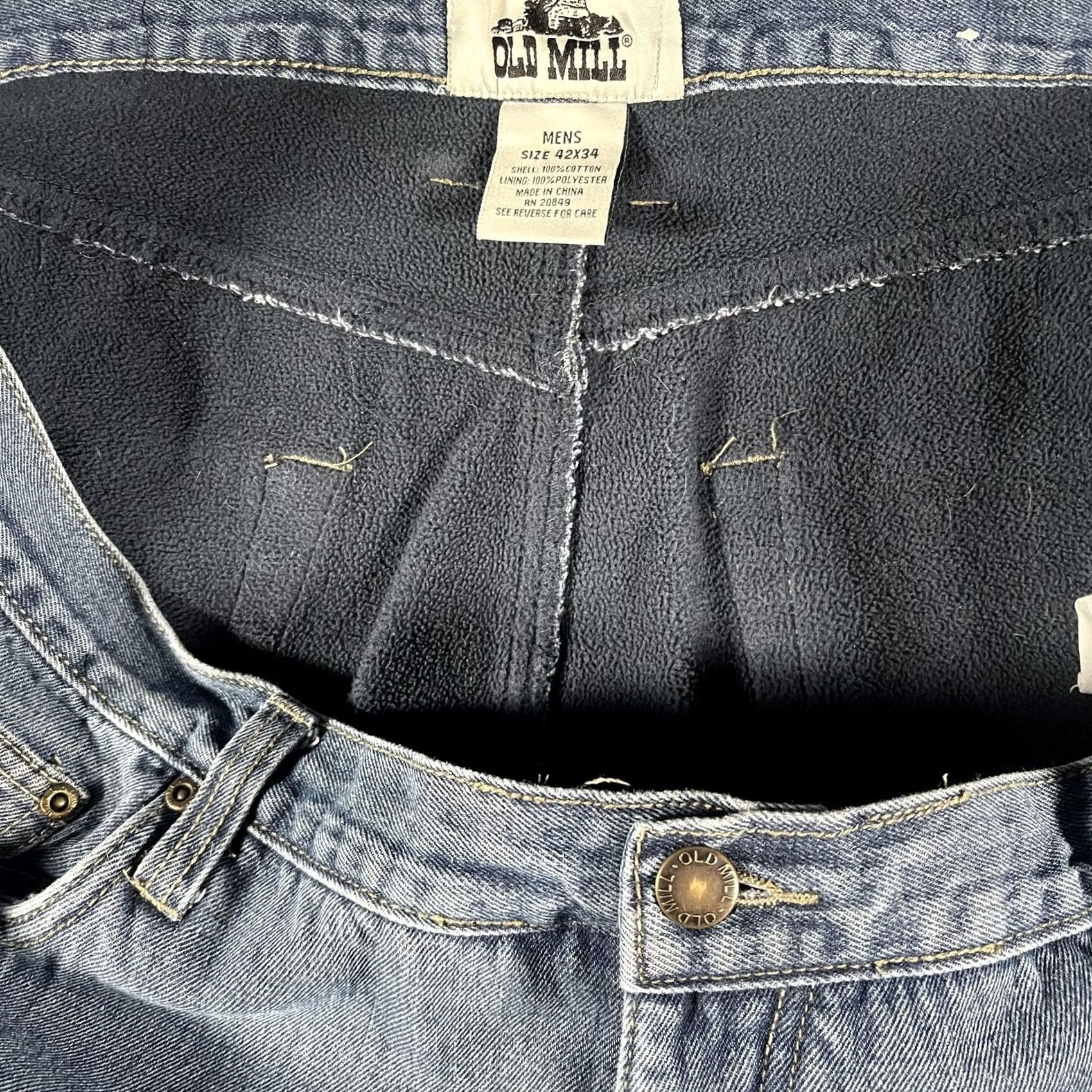 Denime Old Mill Jeans Mens 42x34 Blue Fleece Lined Warm Denim Straight Leg 5-Pocket Size US 42 / EU 58 - 7 Thumbnail