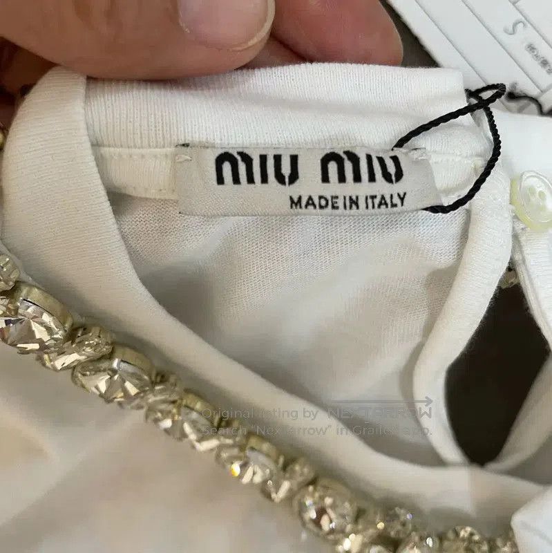 Miu Miu Miu Miu White Cotton T-Shirt with Gem Detail . Size S / US 4 / IT 40 - 3 Thumbnail