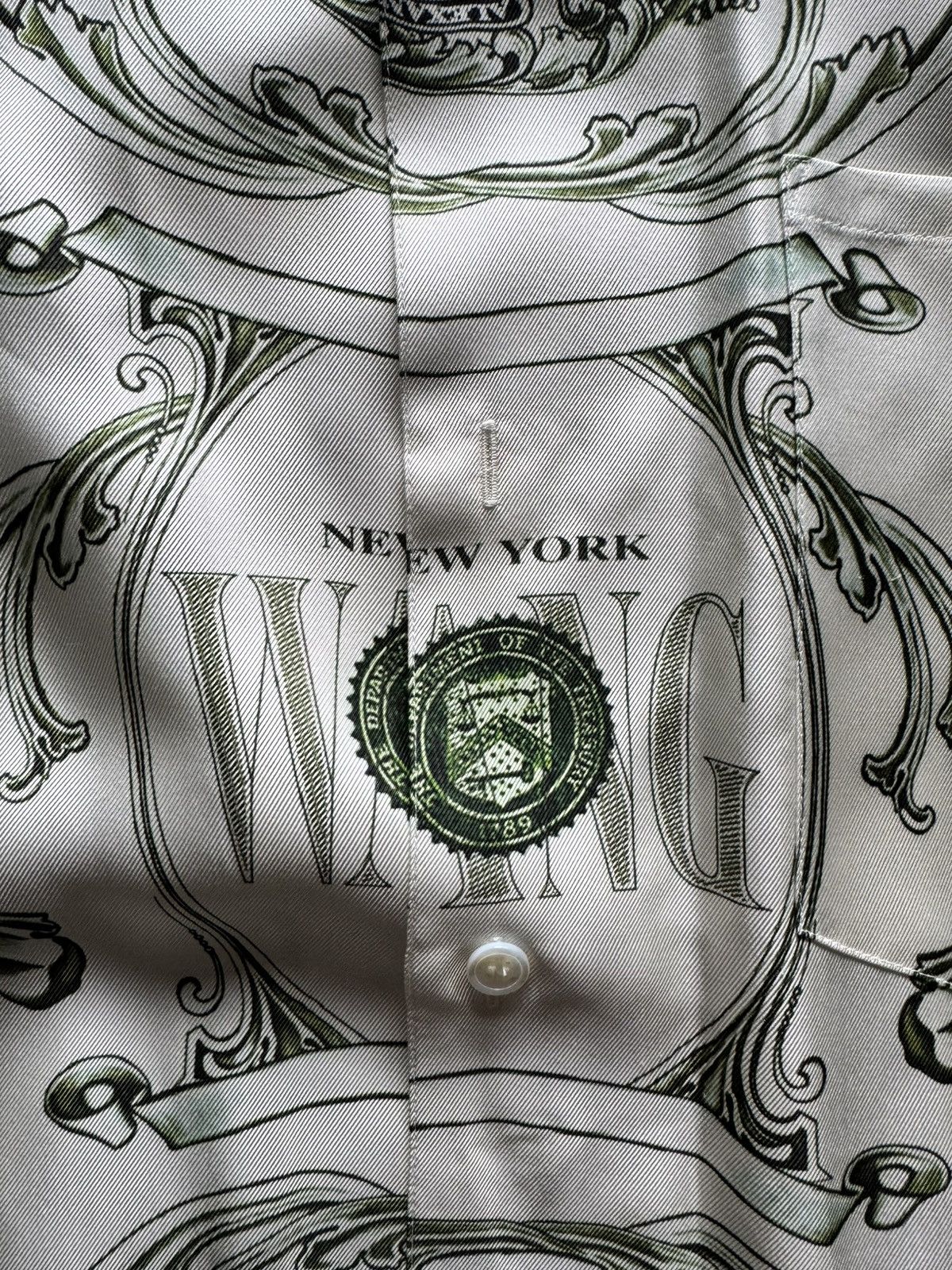 Alexander Wang Alexander Wang Ivory/Green Money Print Silk Shirt Size US L / EU 52-54 / 3 - 3 Thumbnail