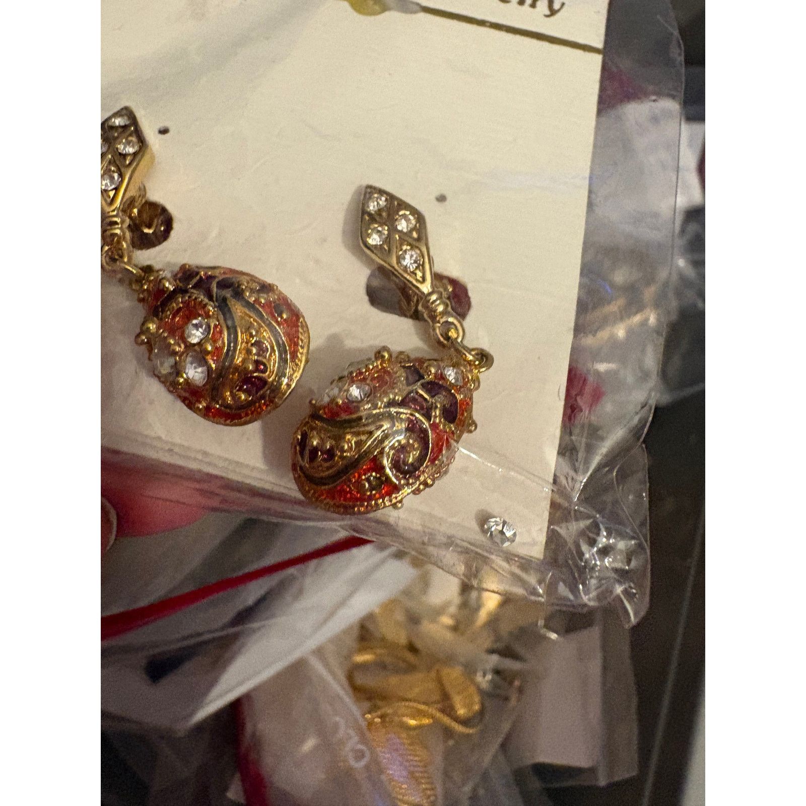 Other Vintage 1980s Gold Tone Enamel Rhinestone Dangle Size ONE SIZE - 11 Thumbnail