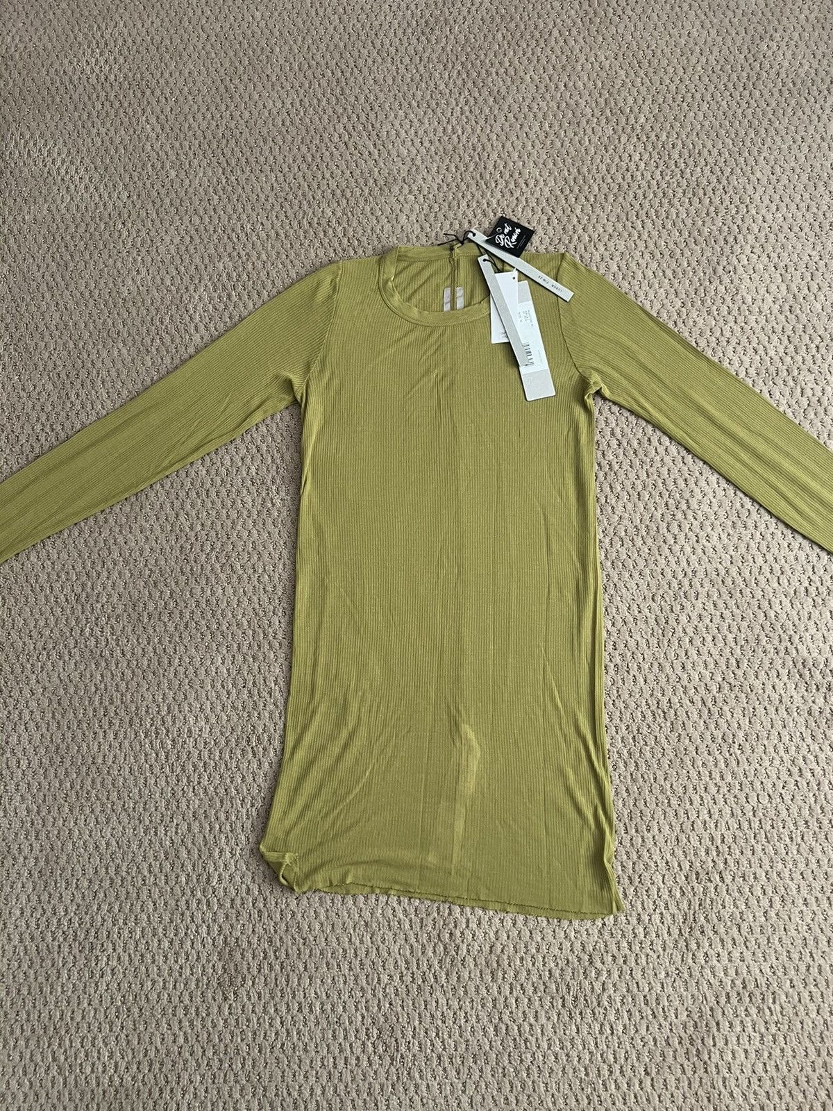 image of Rick Owens Crew Neck Long-Sleeved T-Shirt in Green, Men's (Size Medium)