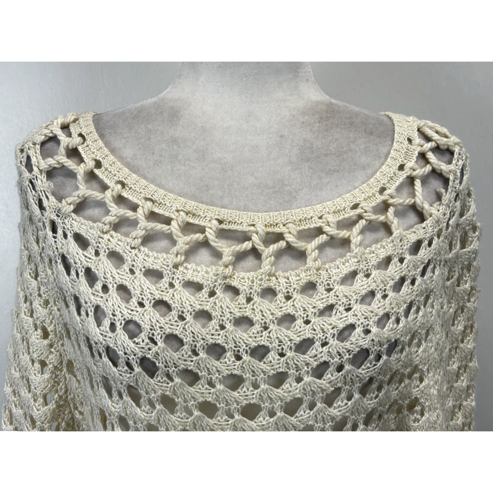 Vintage Chicos Sweater Shirt Open Knit Pullover 3/4 Sleeve M Womens Ivory Cream Knit Festival Y2K Crochet Size M / US 6-8 / IT 42-44 - 5 Thumbnail