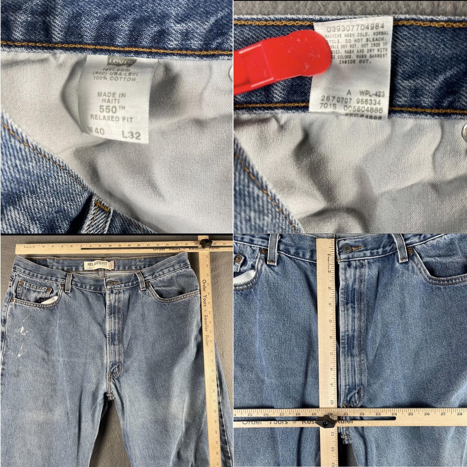 Levi's Levis 550 Jeans Mens 40x32 Blue Relaxed Fit Tapered Leg Denim Distressed Fade Size US 40 / EU 56 - 9 Thumbnail