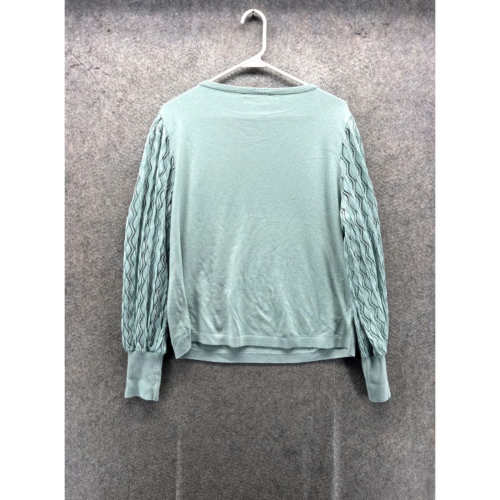 Vintage Sioni Sweater Womens XL Green Scoop Neck Sheer Balloon Sleeve Knit Pullover Size XL / US 12-14 / IT 48-50 - 6 Thumbnail