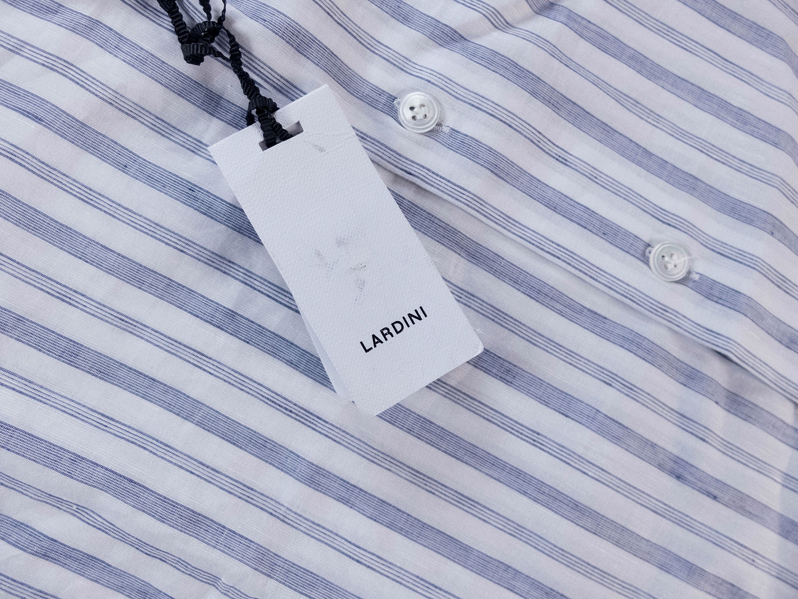 Lardini LARDINI white blue striped cotton linen lightweight shirt Size US L / EU 52-54 / 3 - 3 Thumbnail