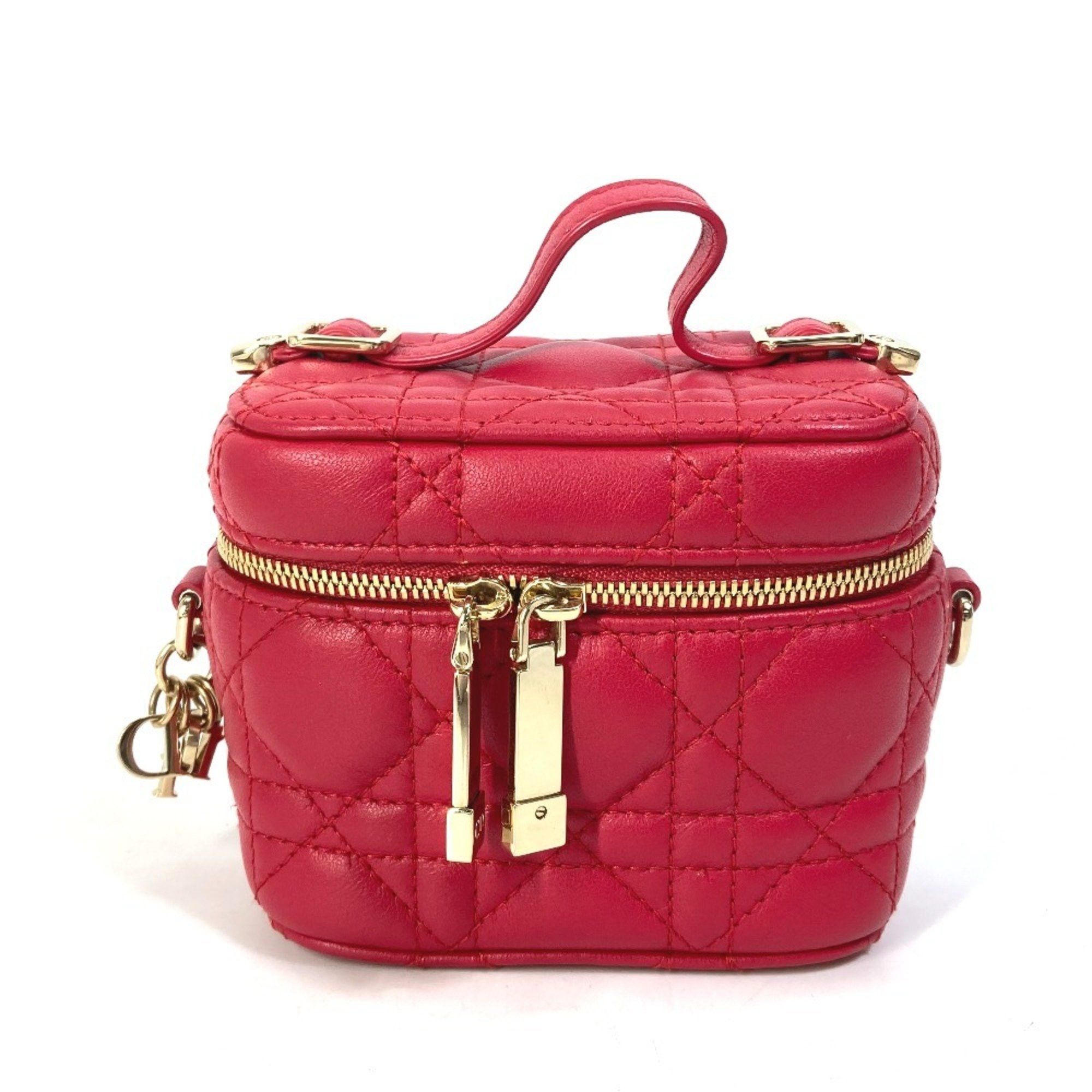 Christian Dior Dior S0918ONMJ Lady Micro Vanity Cannage 2-Way Shoulder Bag/Handbag/Vanity Bag Leather Women's Red