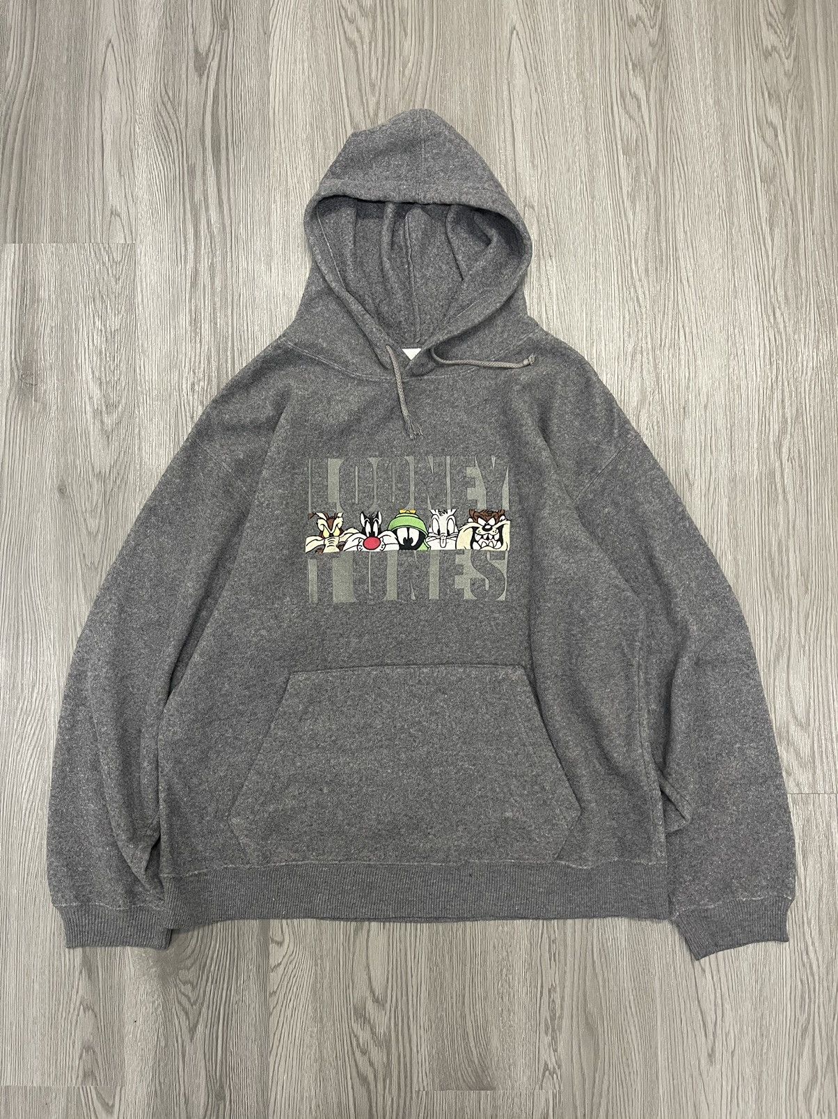 image of Warner Bros Looney Tunes Embroidery Hoodies Pullover in Grey, Men's (Size Small)