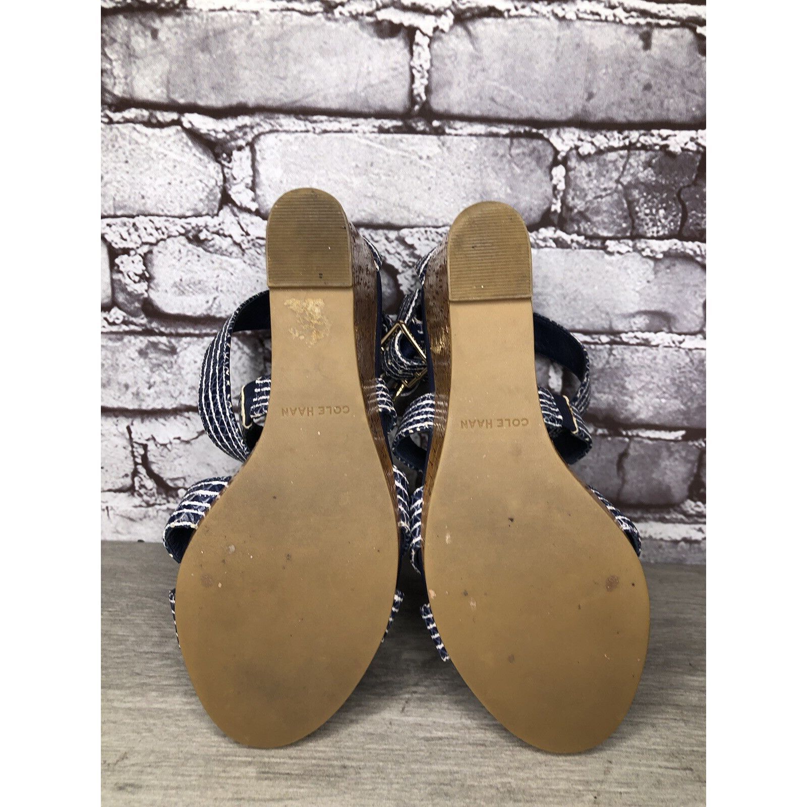 Cole Haan Cole Haan Grand OS Blue White Stripe Leather Cork Wedge Sand Size US 7.5 / IT 37.5 - 22 Thumbnail