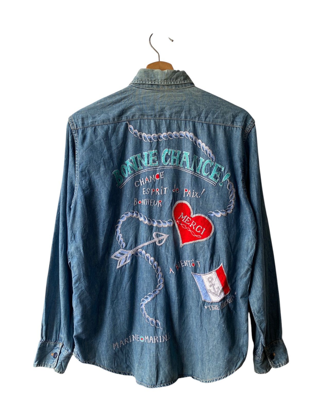 Indigo × Japanese Brand × Kapital Vintage 90s Japan Made In Indigo Spellout Design Shirt Size US M / EU 48-50 / 2 - 2 Thumbnail