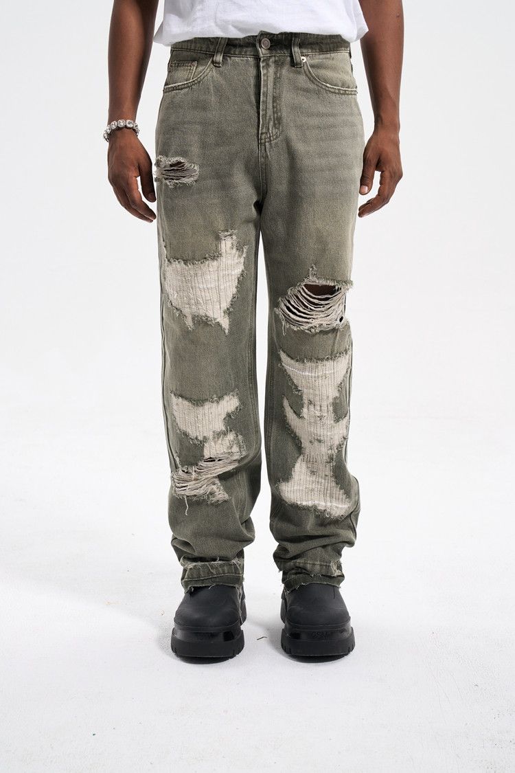 Japanese Brand × Vintage Patch Damage Straight Jeans Size US 31 - 1 Thumbnail