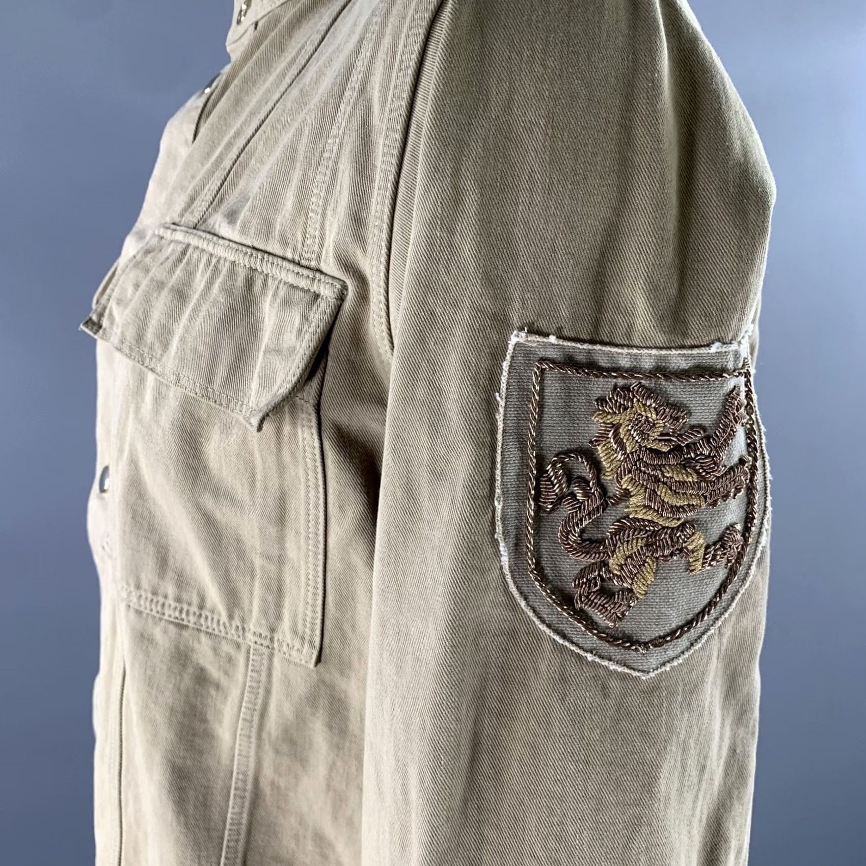 Balmain BALMAIN XL Khaki Arm Patch Cotton Band Collar Jacket Men Embroidery Italy Blazer Size 46R - 2 Thumbnail