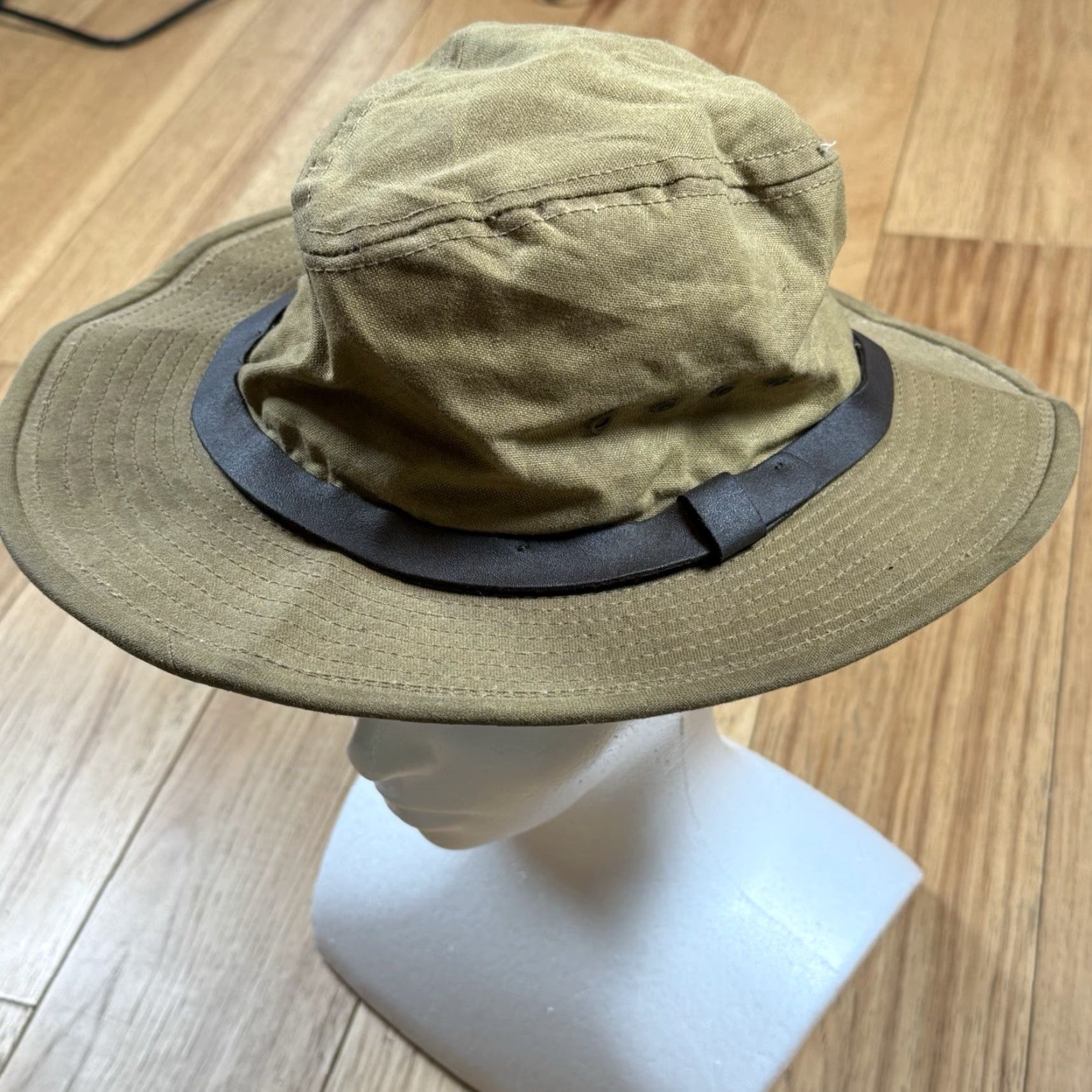 Filson VINTAGE Filson Hat Bush Tan Waxed Canvas Brimmed Earth Brown M Men Size Hat Filson Brush Style Brown Canvas Size ONE SIZE - 3 Thumbnail
